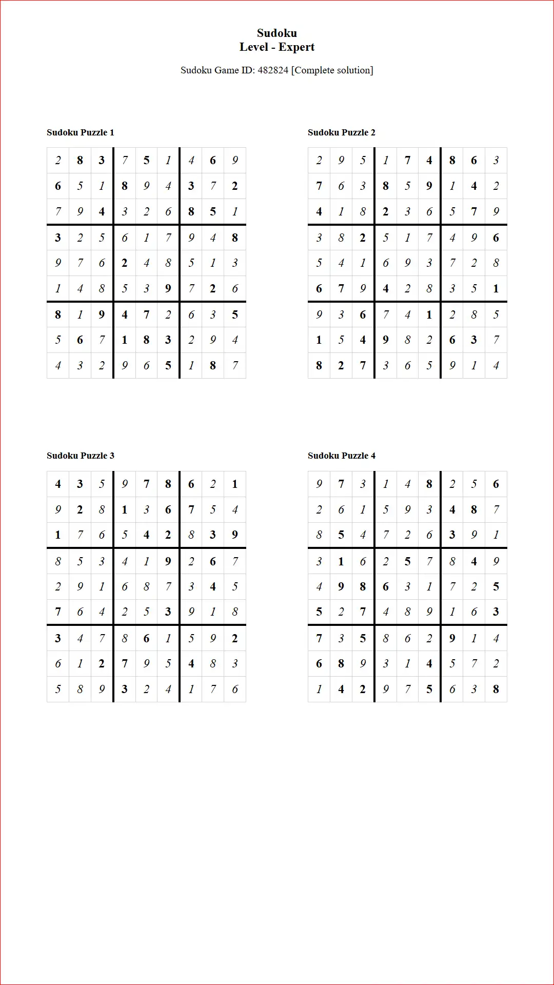 Solution of Sudoku Puzzles 4 per Page Expert Level pdf [Game ID: 482824] Document