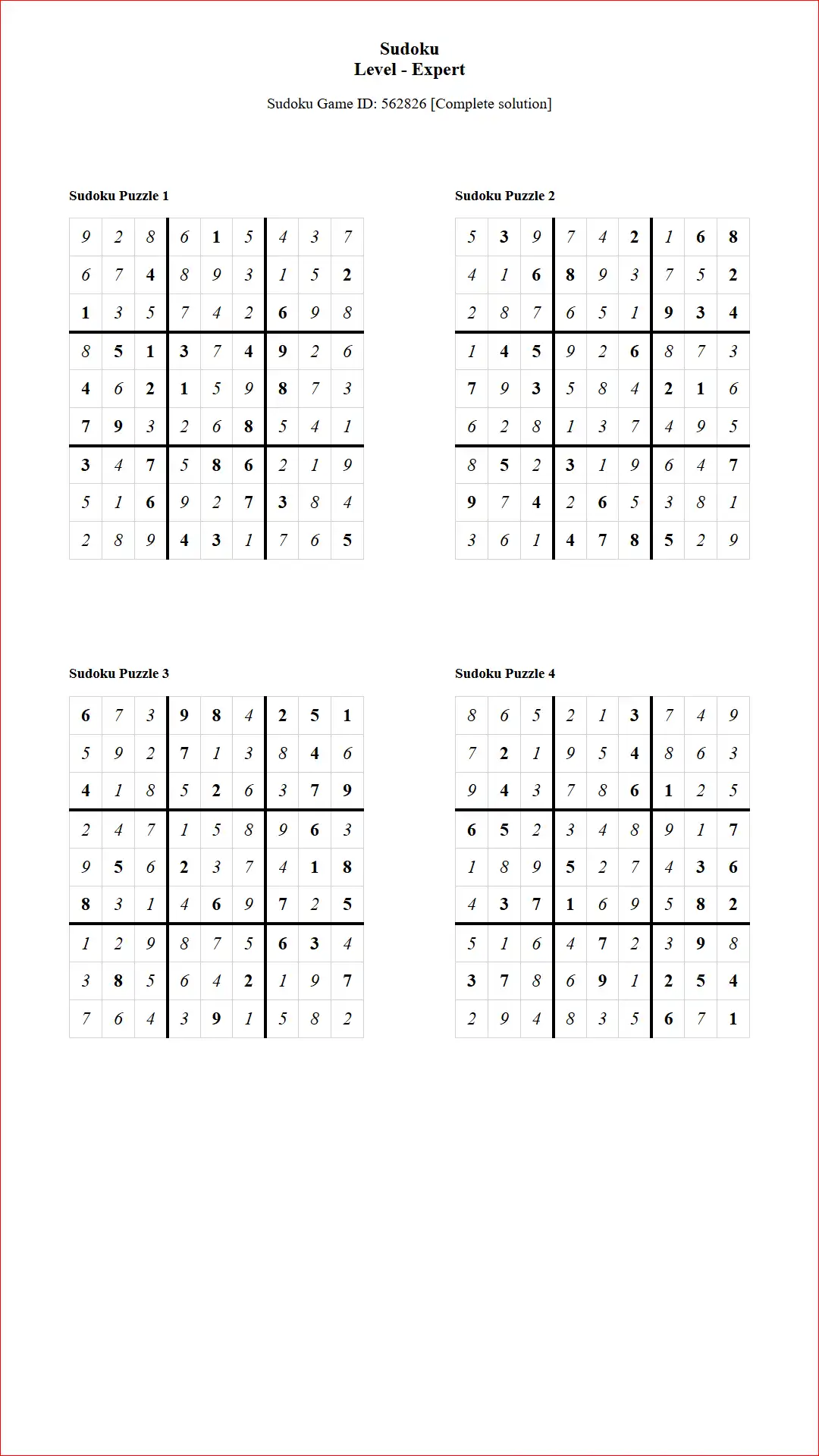 Solution of Sudoku Puzzles 4 per Page Expert Level pdf [Game ID: 562826] Document