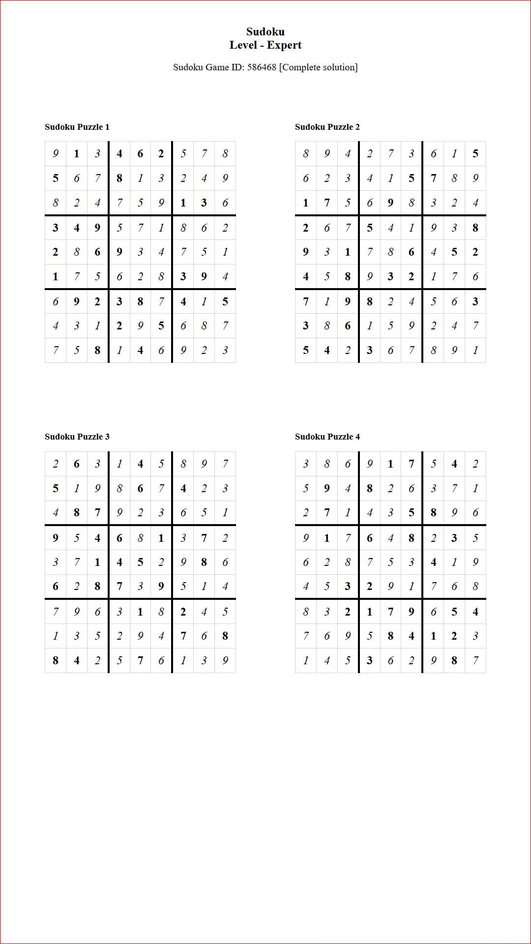 Solution of Sudoku Puzzles 4 per Page Expert Level pdf [Game ID: 586468] Document