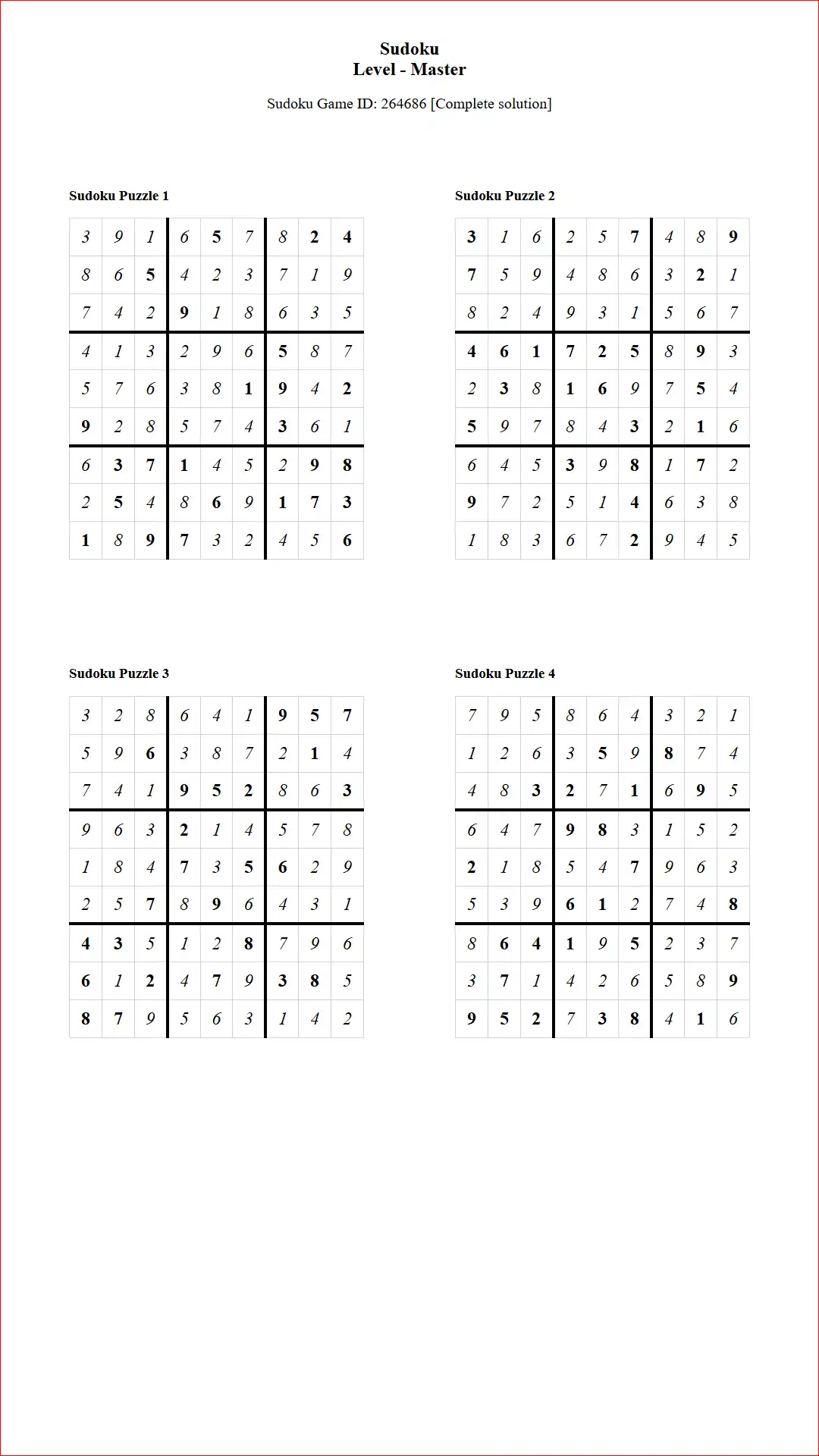 Solution of Sudoku Puzzles 4 per Page Master Level pdf [Game ID: 264686] Document