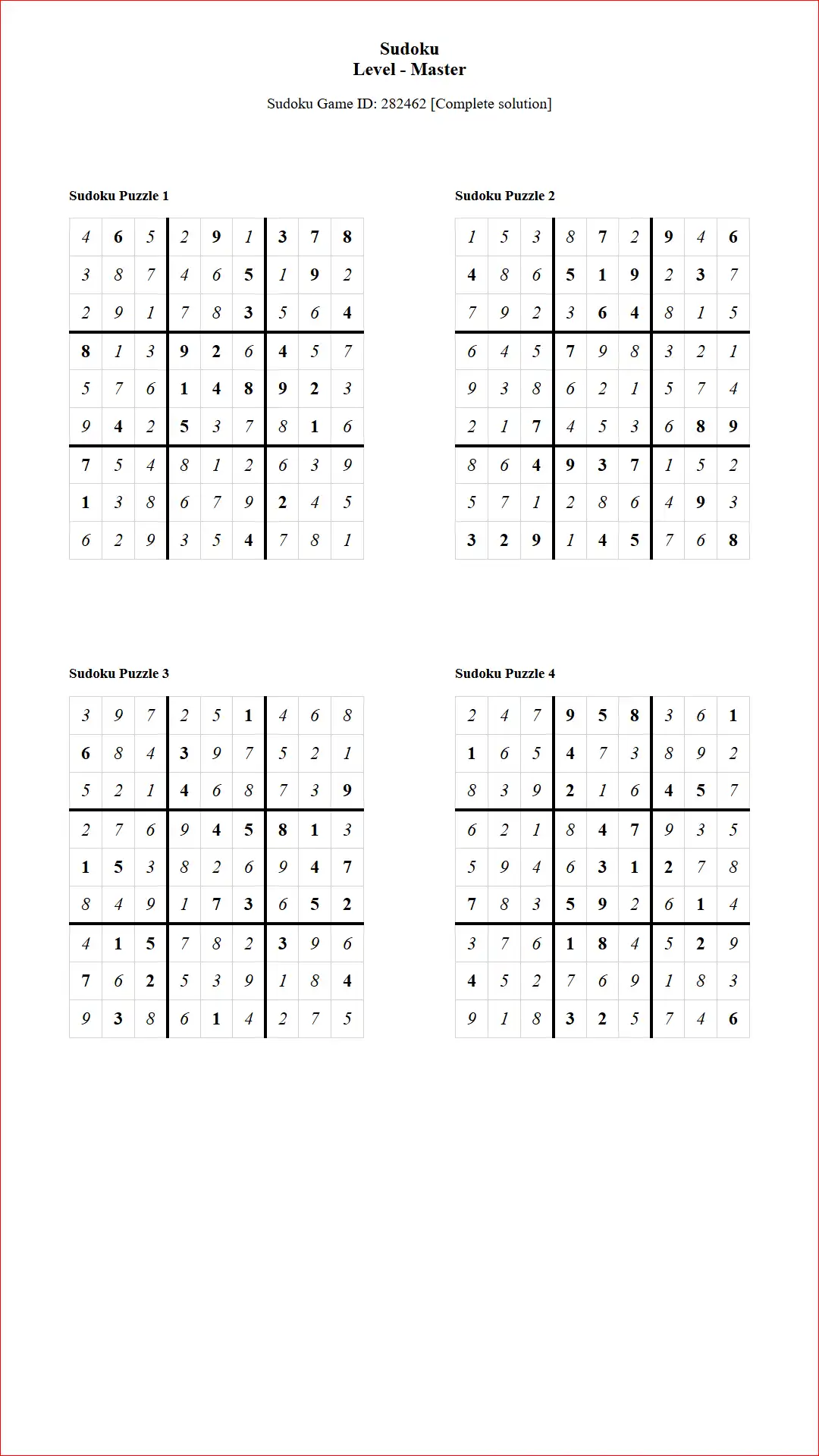 Solution of Sudoku Puzzles 4 per Page Master Level pdf [Game ID: 282462] Document