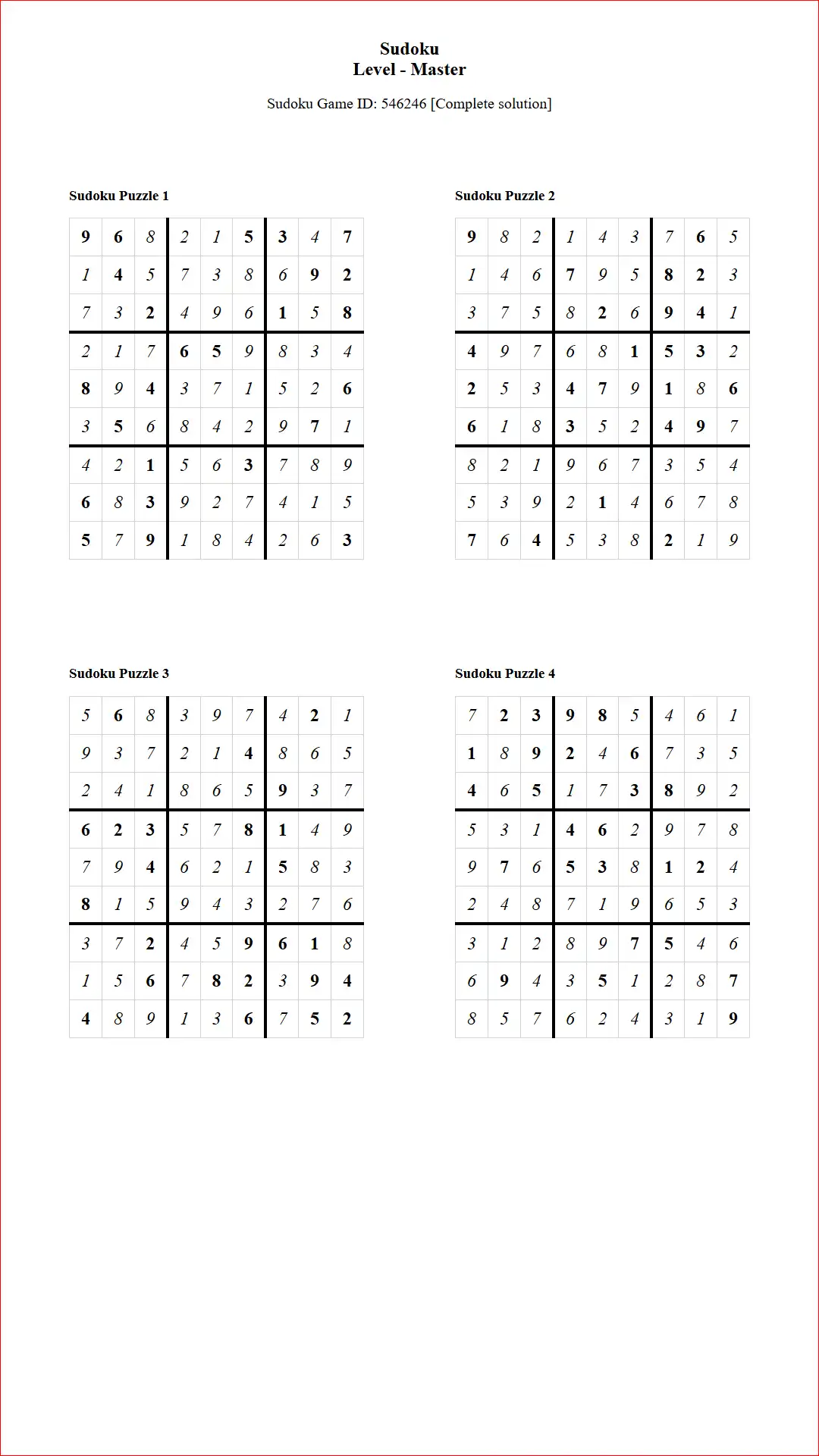 Solution of Sudoku Puzzles 4 per Page Master Level pdf [Game ID: 546246] Document