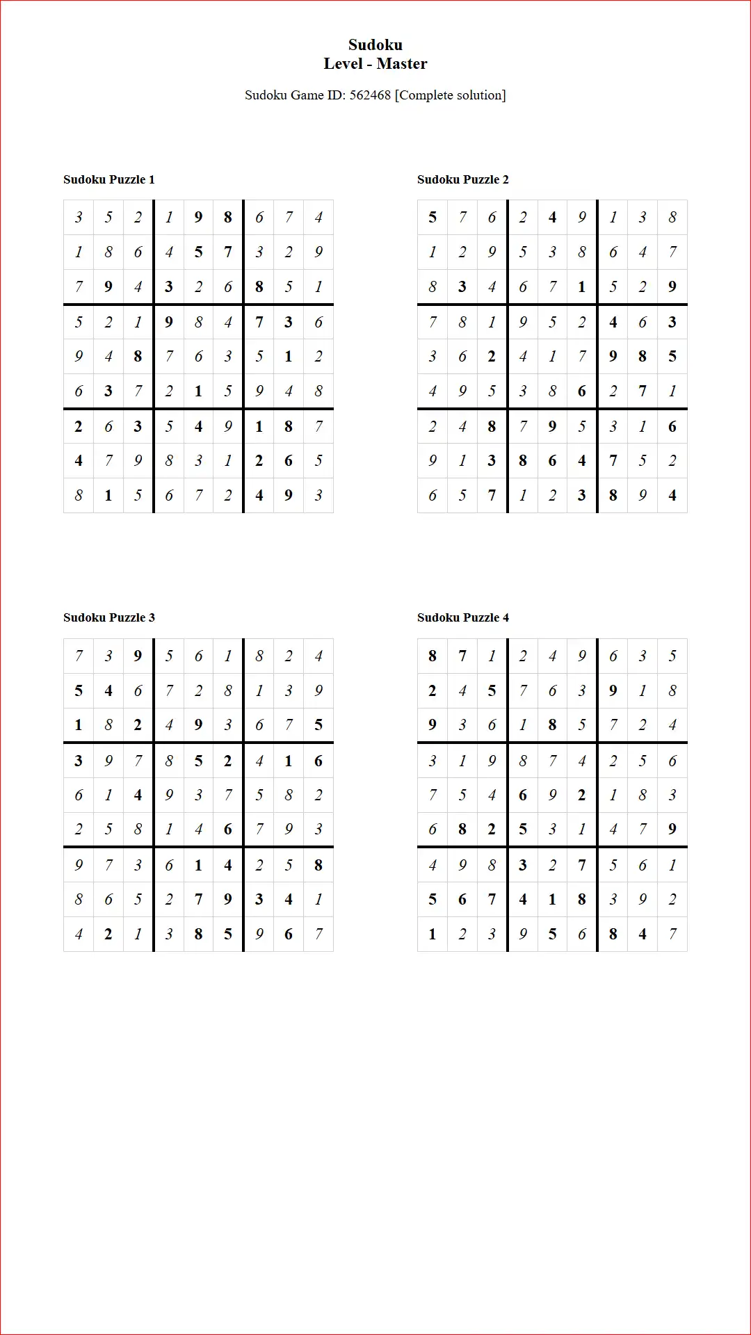 Solution of Sudoku Puzzles 4 per Page Master Level pdf [Game ID: 562468] Document