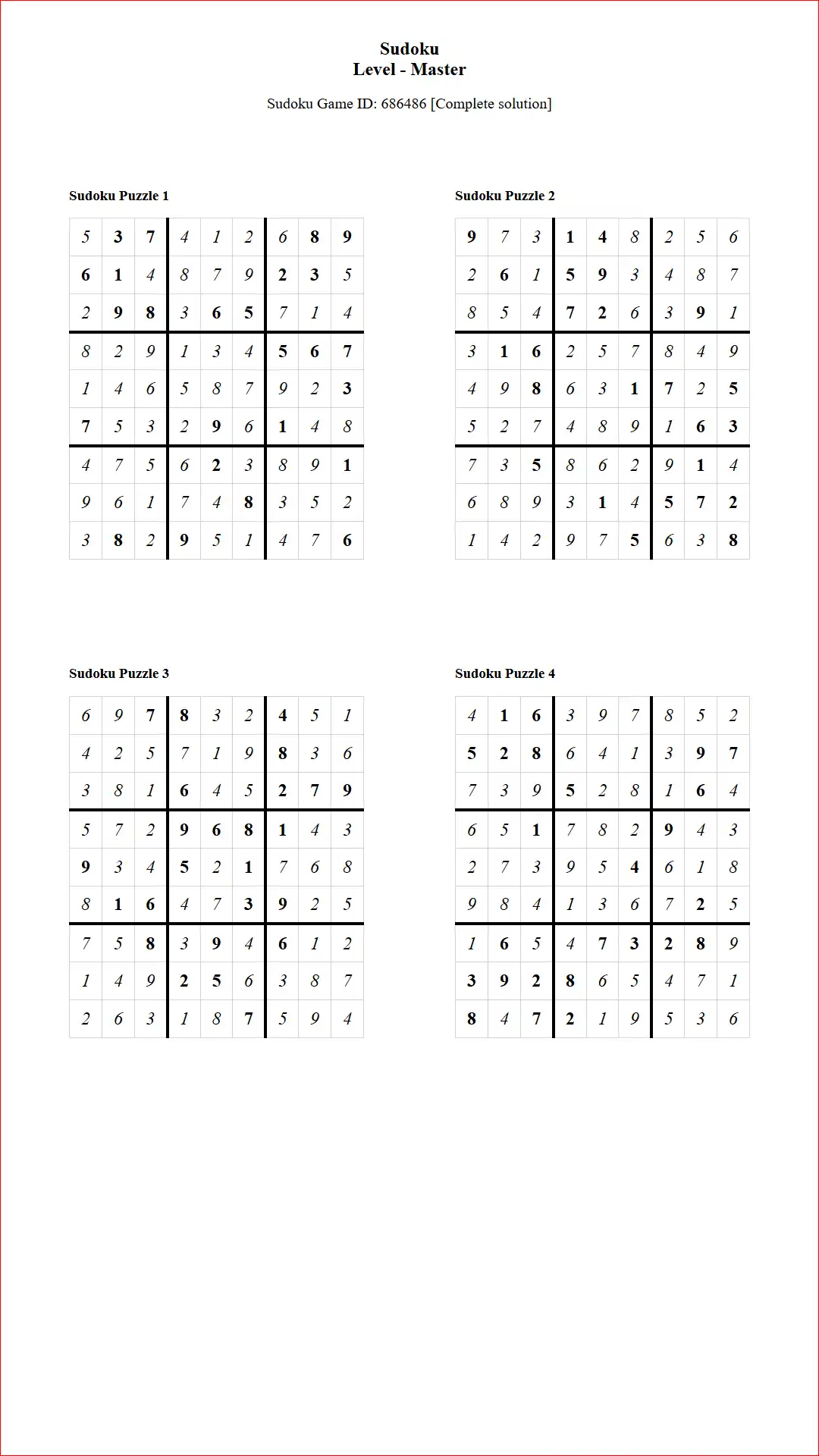 Solution of Sudoku Puzzles 4 per Page Master Level pdf [Game ID: 686486] Document