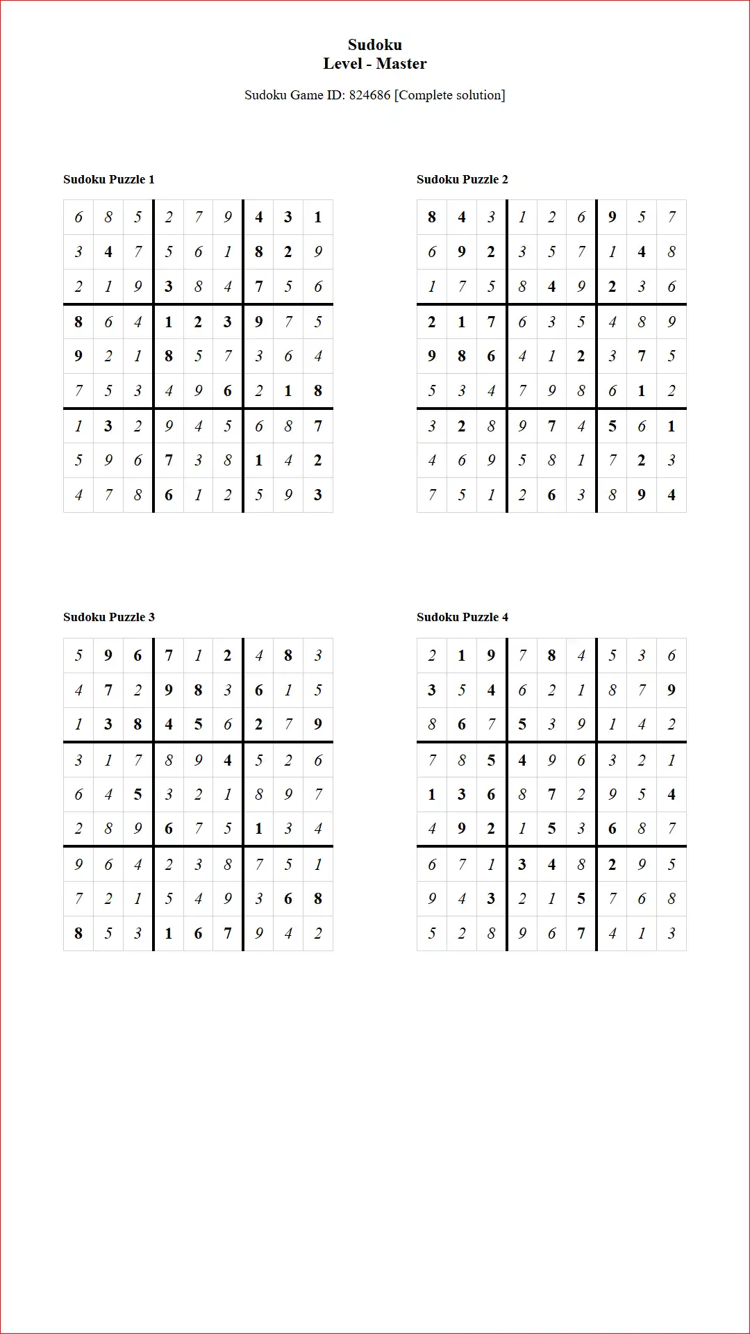 Solution of Sudoku Puzzles 4 per Page Master Level pdf [Game ID: 824686] Document