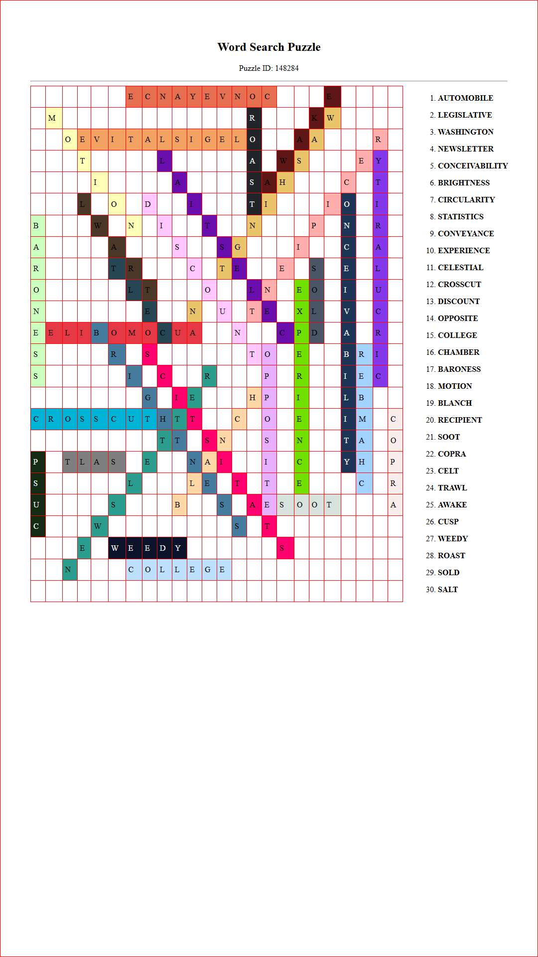Solution of Printable word search puzzle for adults 104 (Puzzle id: 148284) Document
