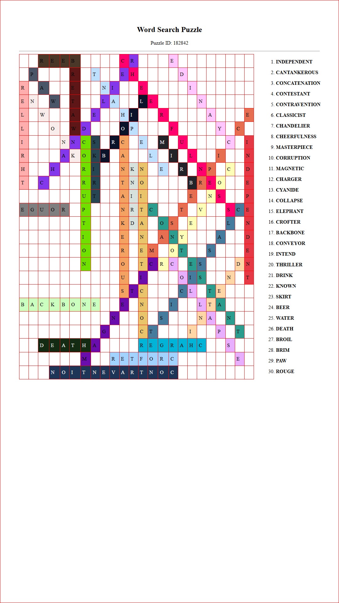 Solution of Printable word search puzzle for adults 105 (Puzzle id: 182842) Document