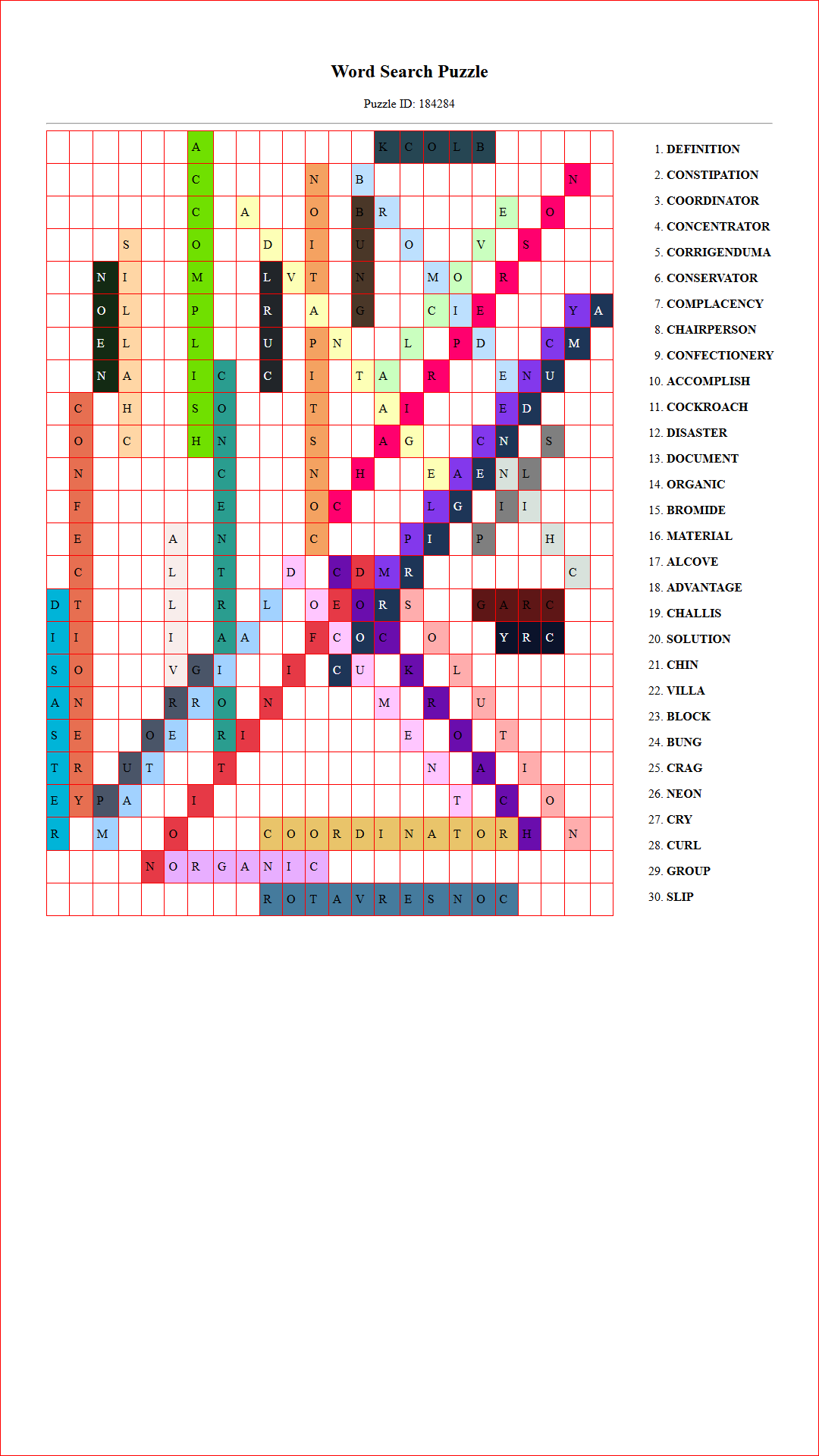 Solution of Printable word search puzzle for adults 268 (Puzzle id: 184284) Document