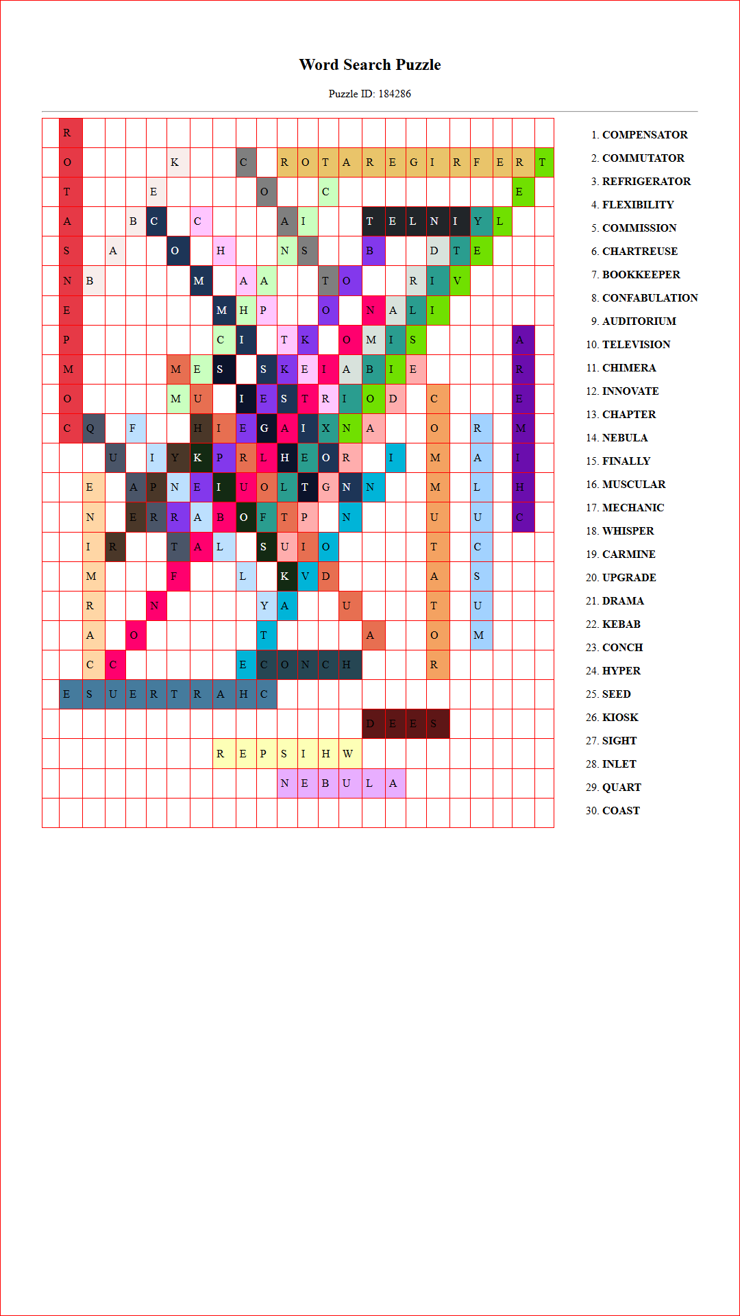 Solution of Printable word search puzzle for adults 304 (Puzzle id: 184286) Document