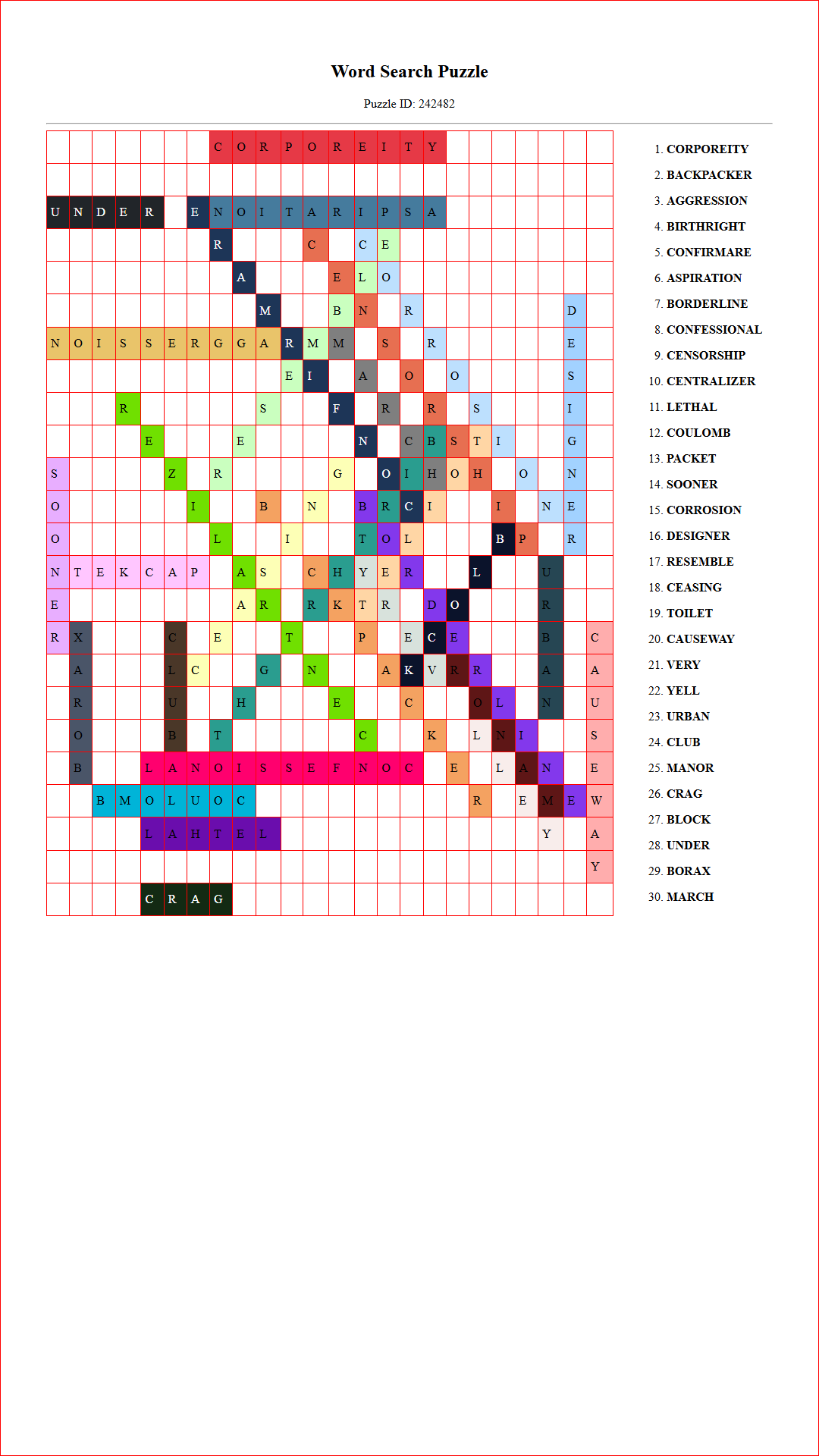 Solution of Printable word search puzzle for adults 34 (Puzzle id: 242482) Document