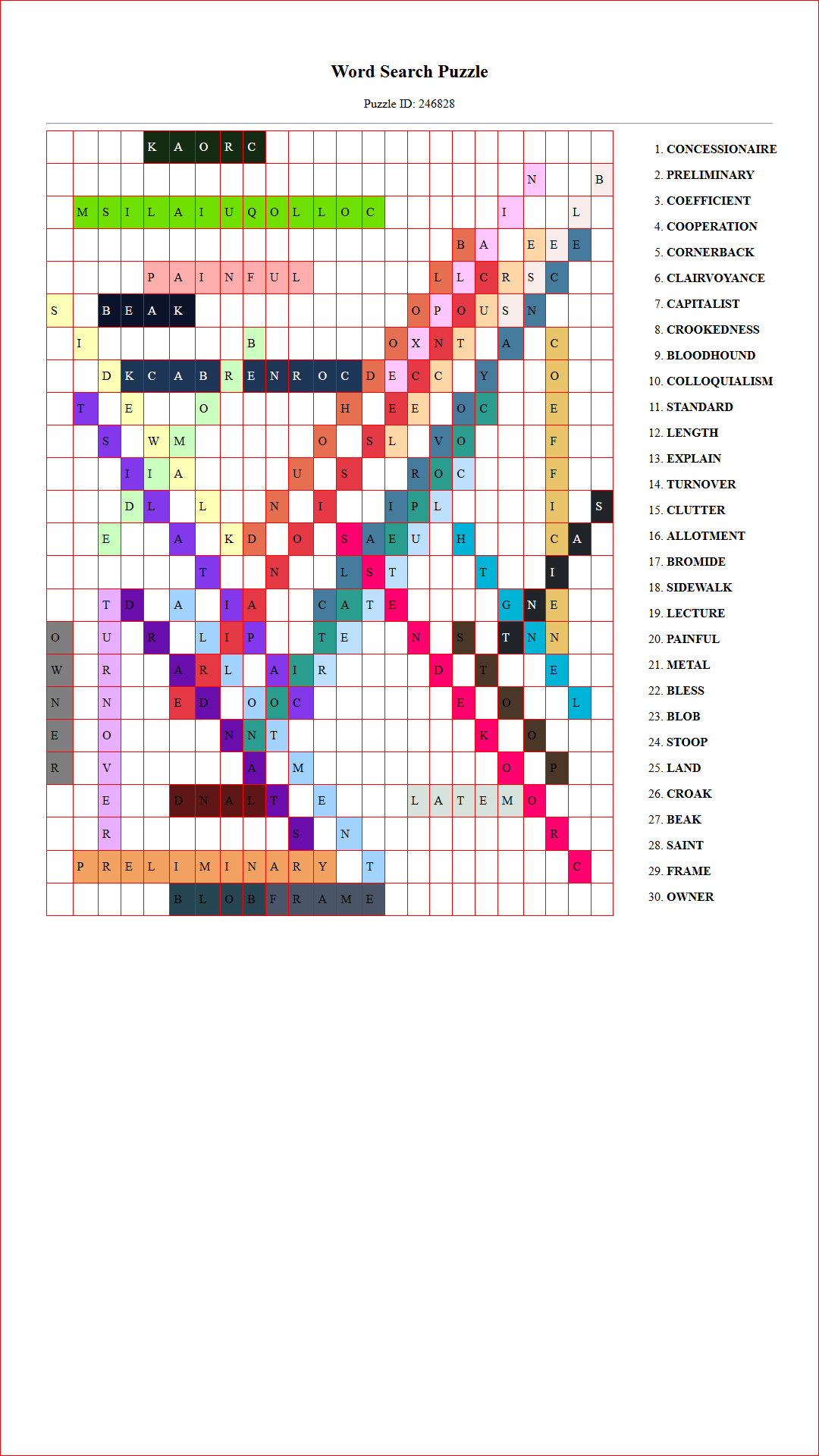 Solution of Printable word search puzzle for adults 352 (Puzzle id: 246828) Document
