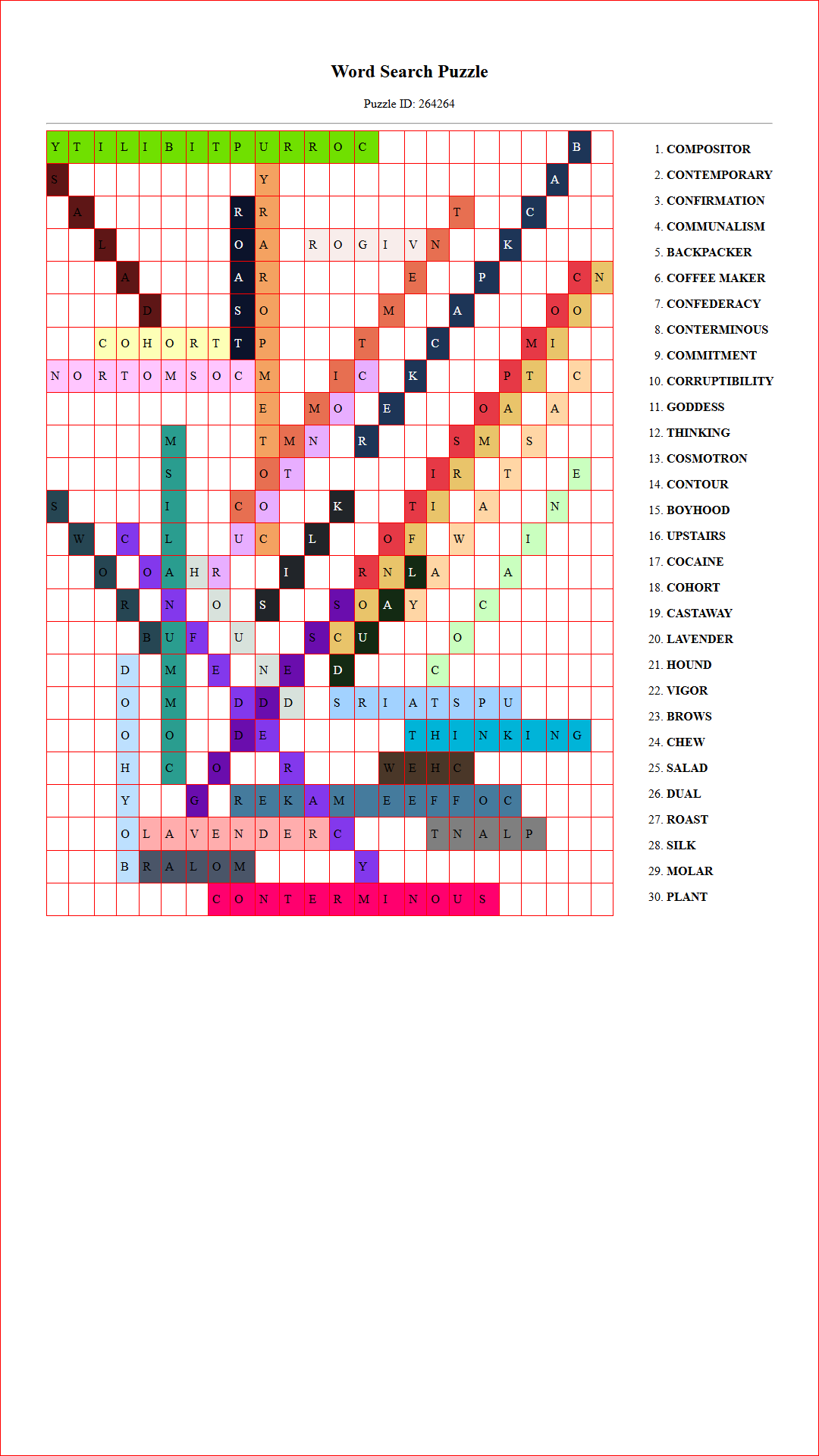 Solution of Printable word search puzzle for adults 412 (Puzzle id: 264264) Document