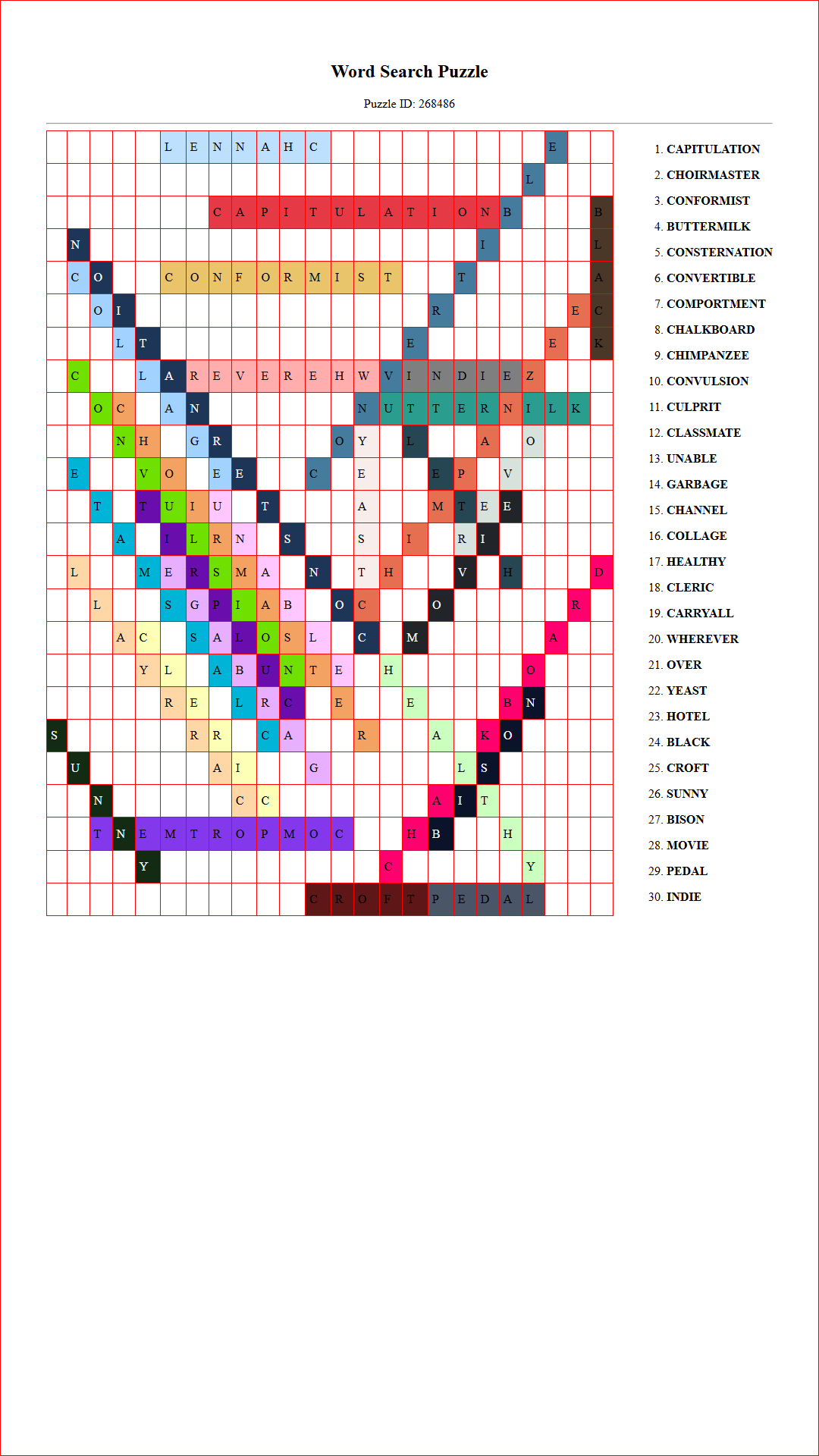 Solution of Printable word search puzzle for adults 285 (Puzzle id: 268486) Document