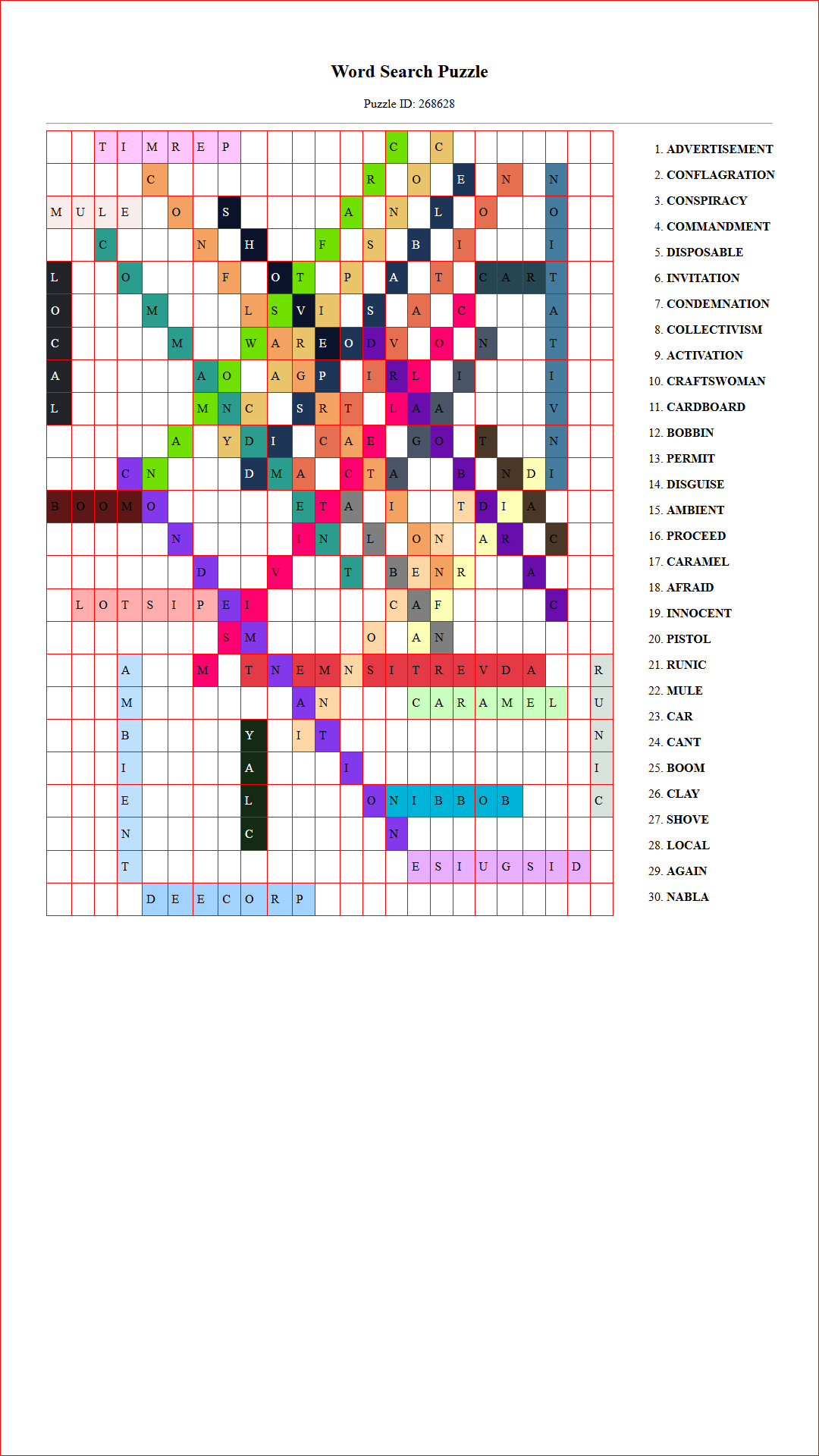 Solution of Printable word search puzzle for adults 125 (Puzzle id: 268628) Document
