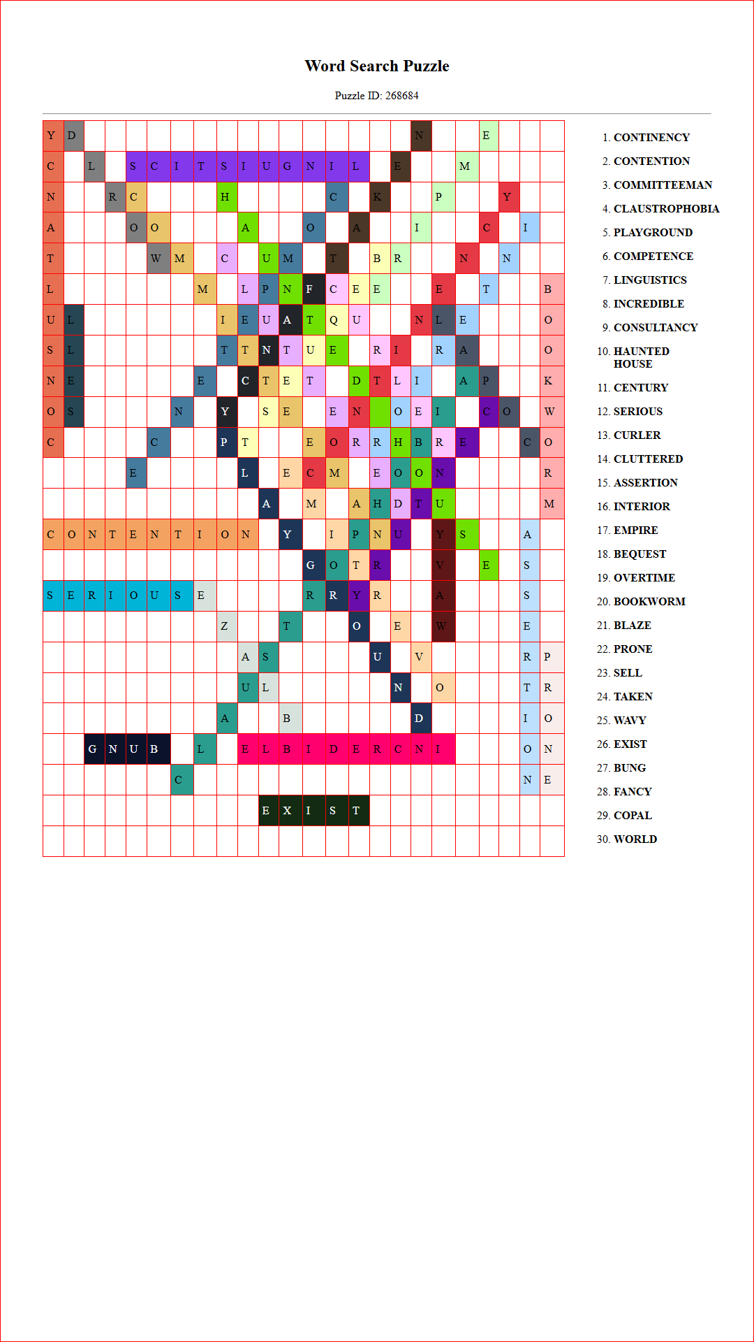 Solution of Printable word search puzzle for adults 368 (Puzzle id: 268684) Document