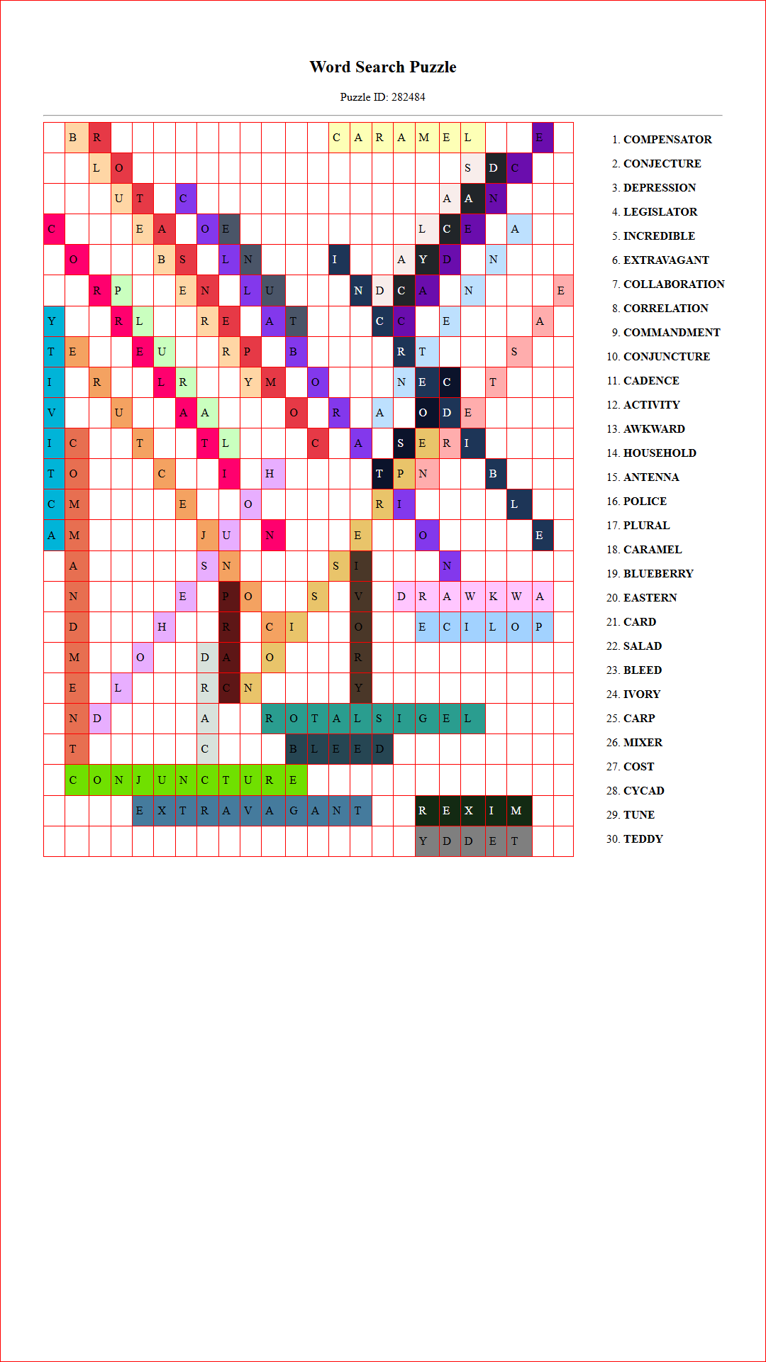 Solution of Printable word search puzzle for adults 157 (Puzzle id: 282484) Document