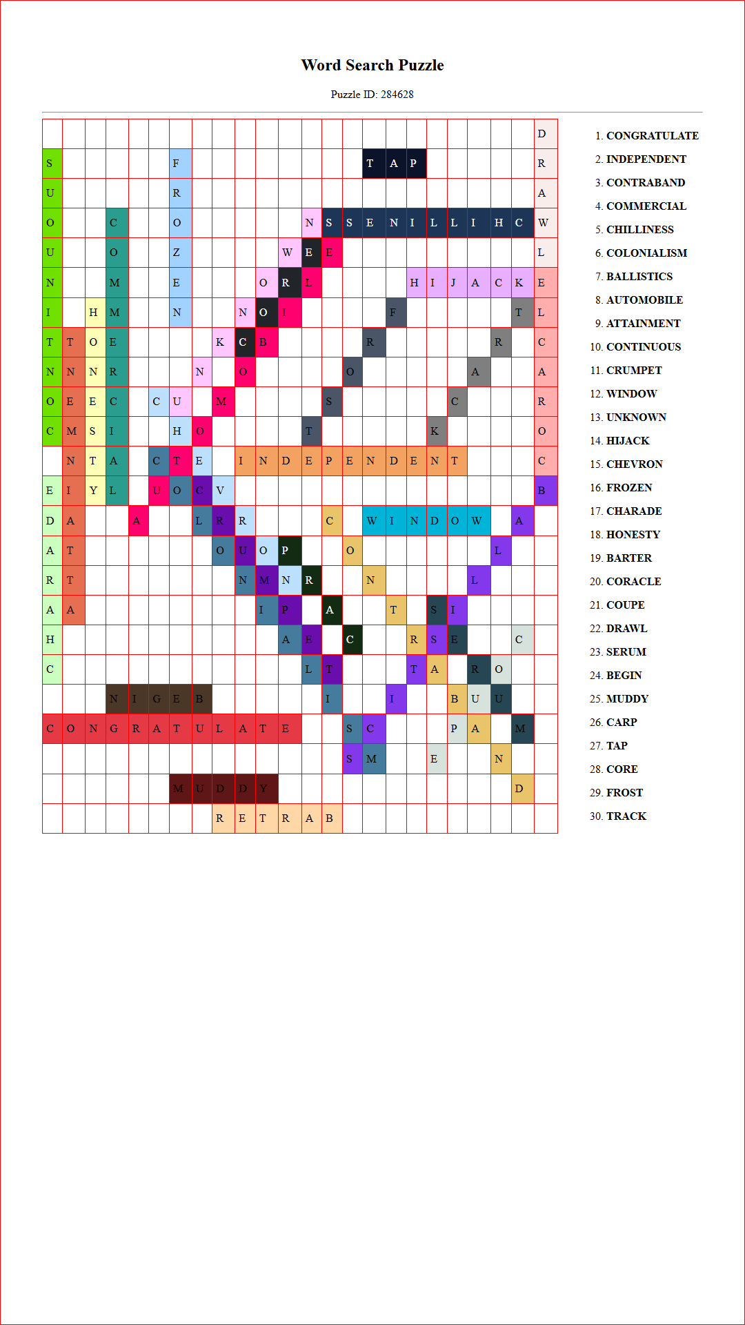 Solution of Printable word search puzzle for adults 210 (Puzzle id: 284628) Document
