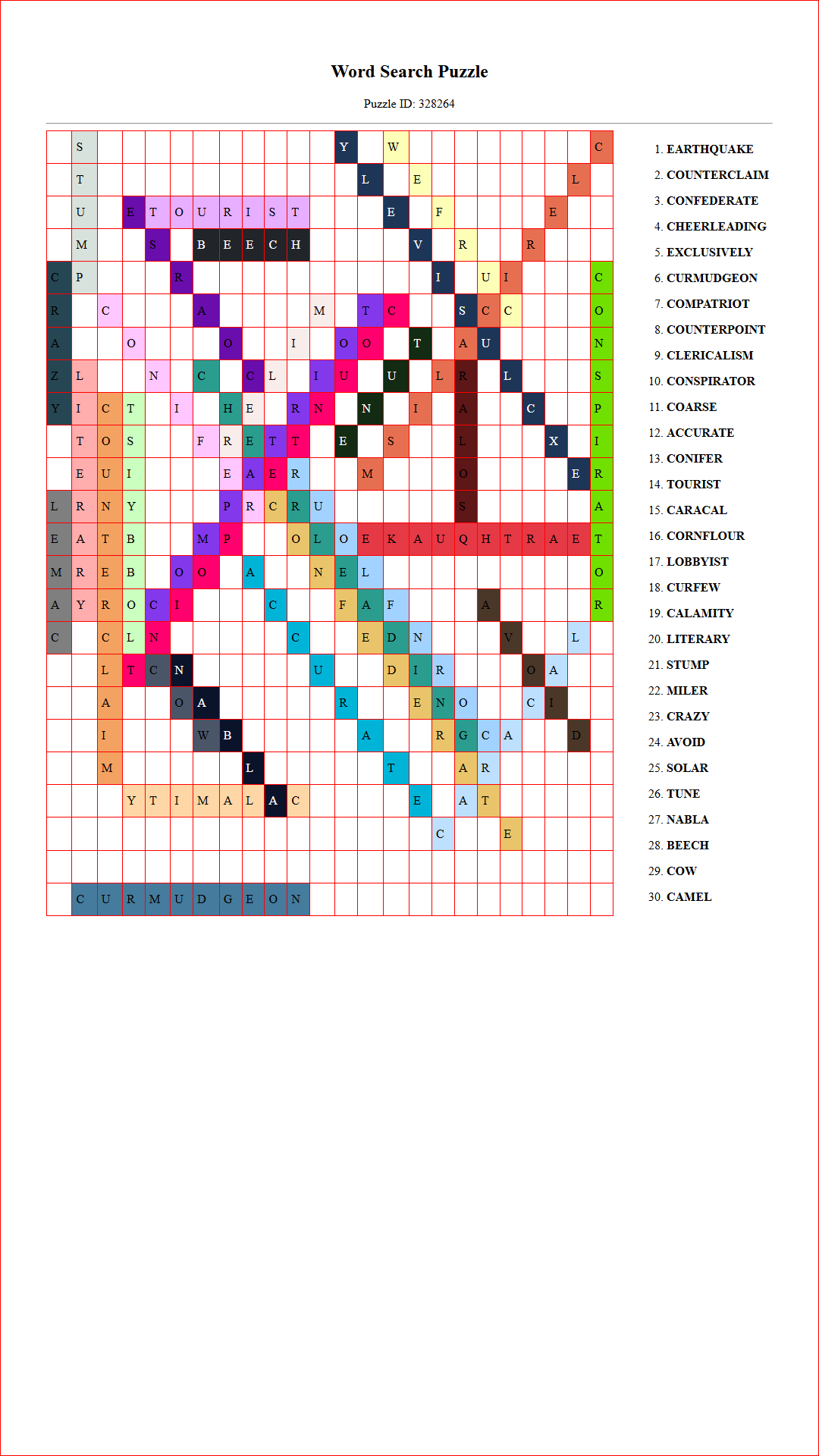 Solution of Printable word search puzzle for adults 134 (Puzzle id: 328264) Document