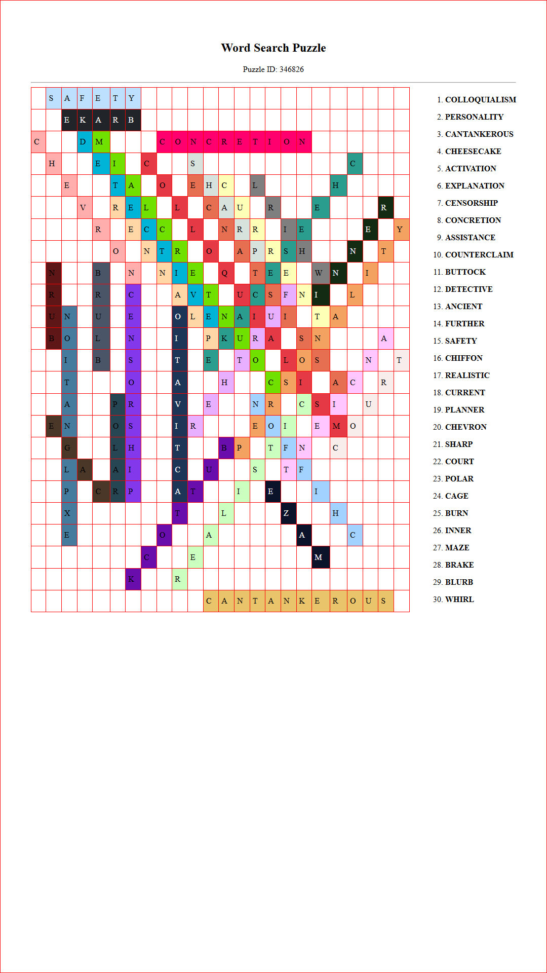 Solution of Printable word search puzzle for adults 153 (Puzzle id: 346826) Document