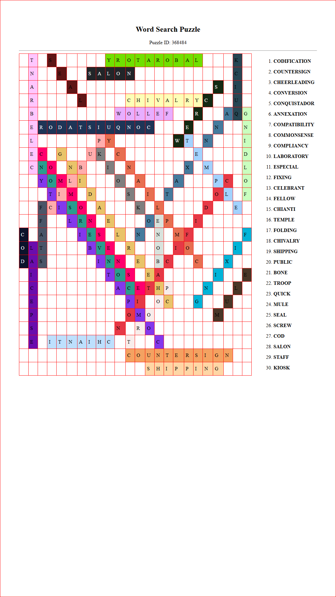 Solution of Printable word search puzzle for adults 290 (Puzzle id: 368484) Document