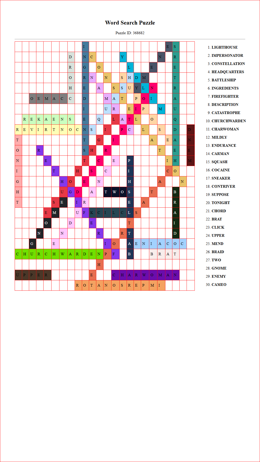 Solution of Printable word search puzzle for adults 424 (Puzzle id: 368682) Document