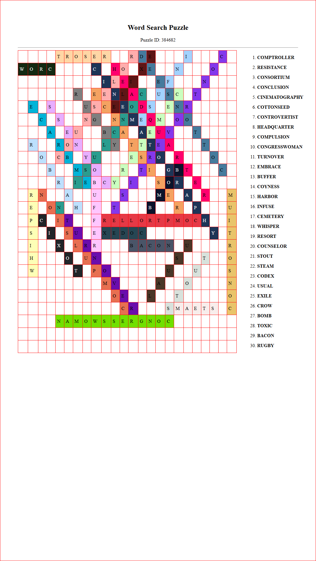 Solution of Printable word search puzzle for adults 123 (Puzzle id: 384682) Document