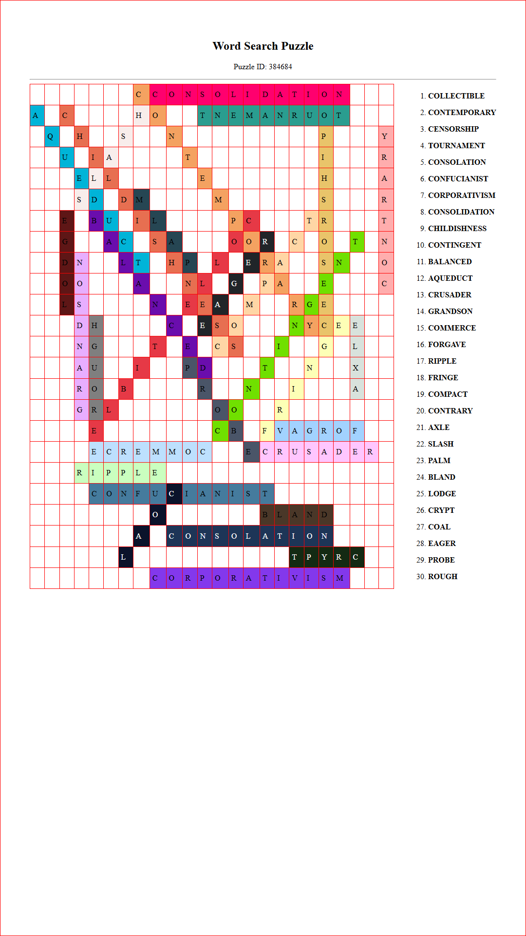 Solution of Printable word search puzzle for adults 363 (Puzzle id: 384684) Document