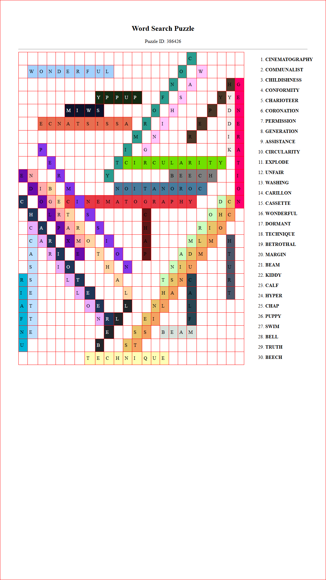 Solution of Printable word search puzzle for adults 446 (Puzzle id: 386426) Document