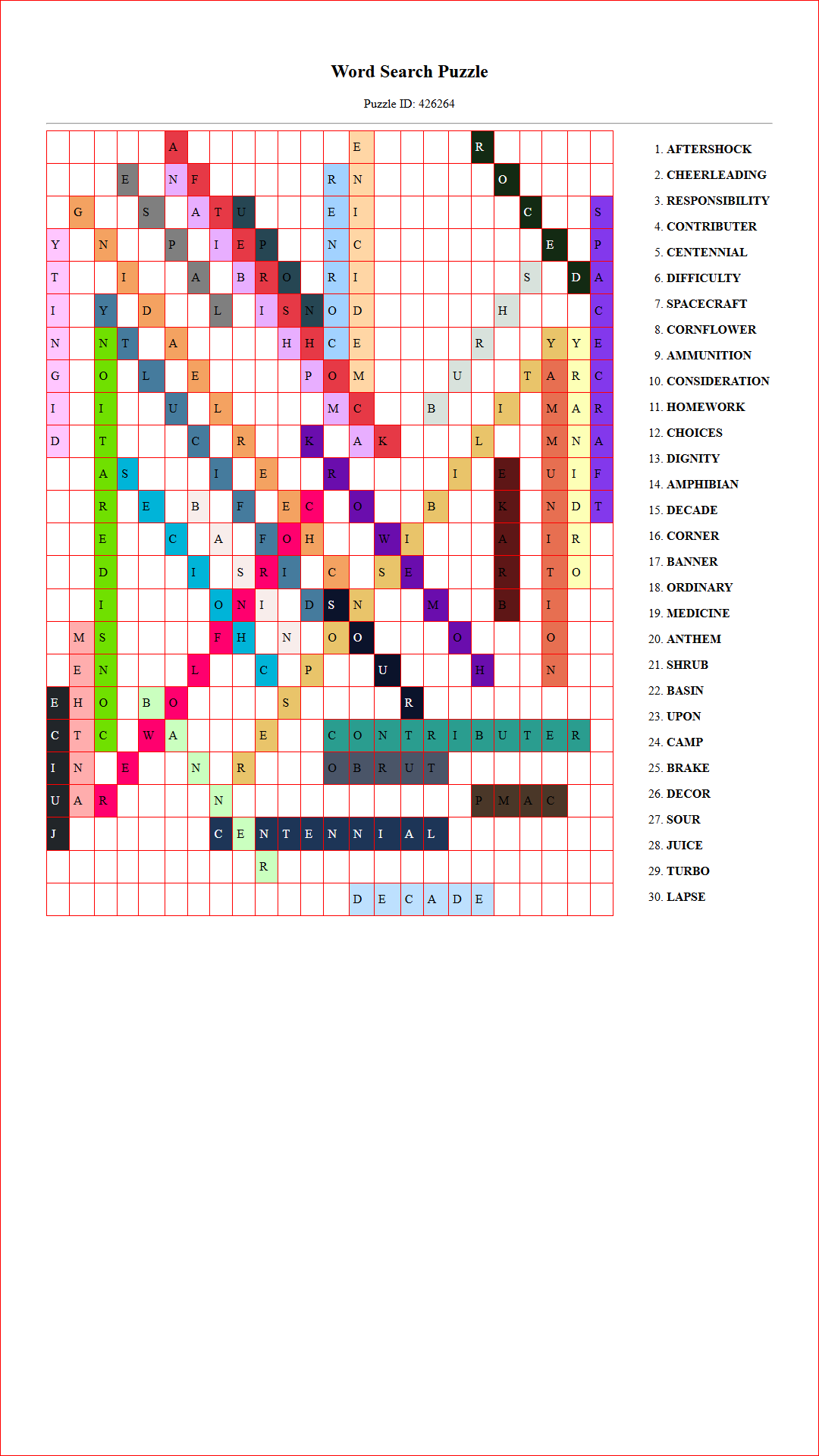 Solution of Printable word search puzzle for adults 158 (Puzzle id: 426264) Document
