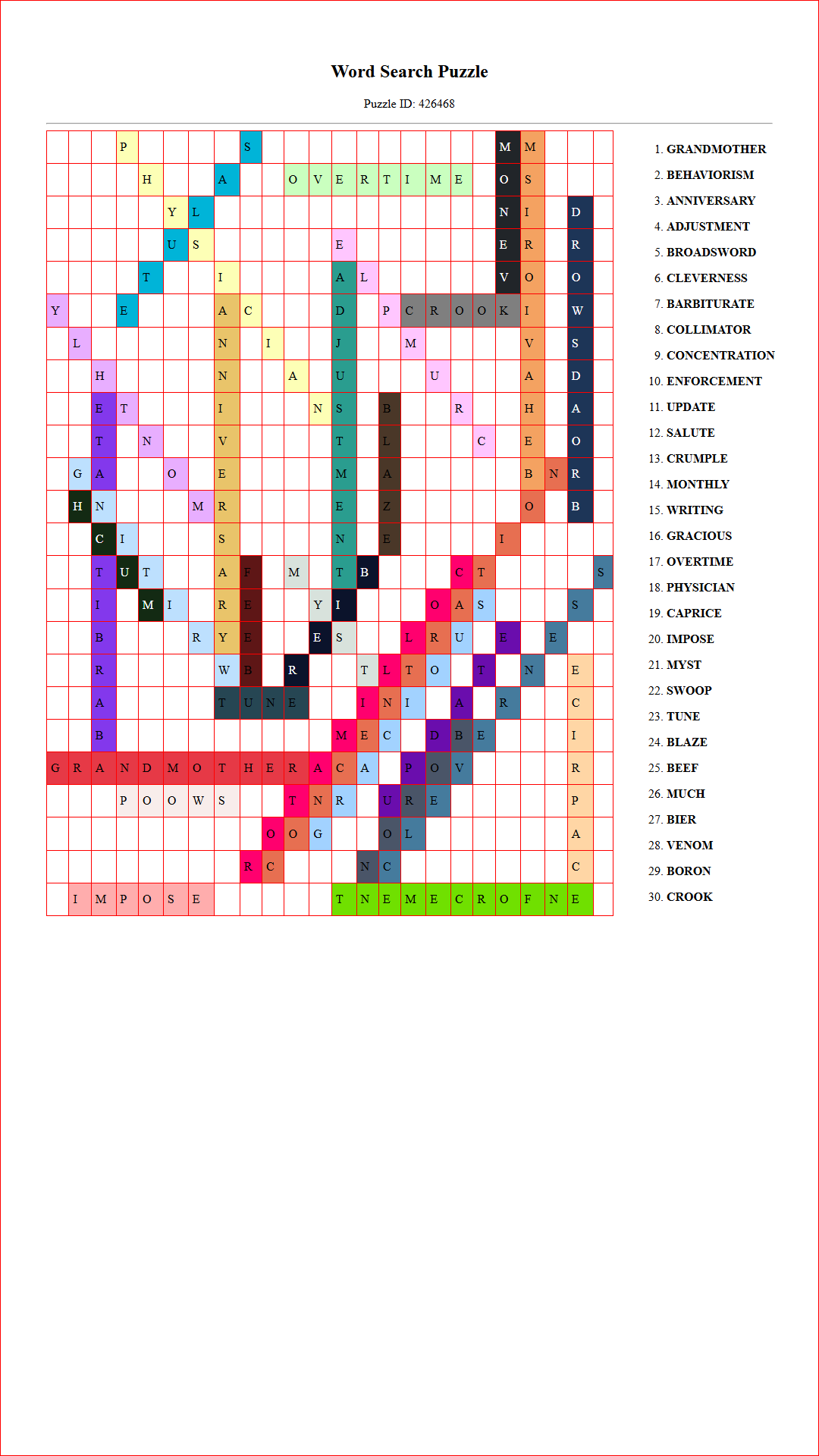 Solution of Printable word search puzzle for adults 235 (Puzzle id: 426468) Document