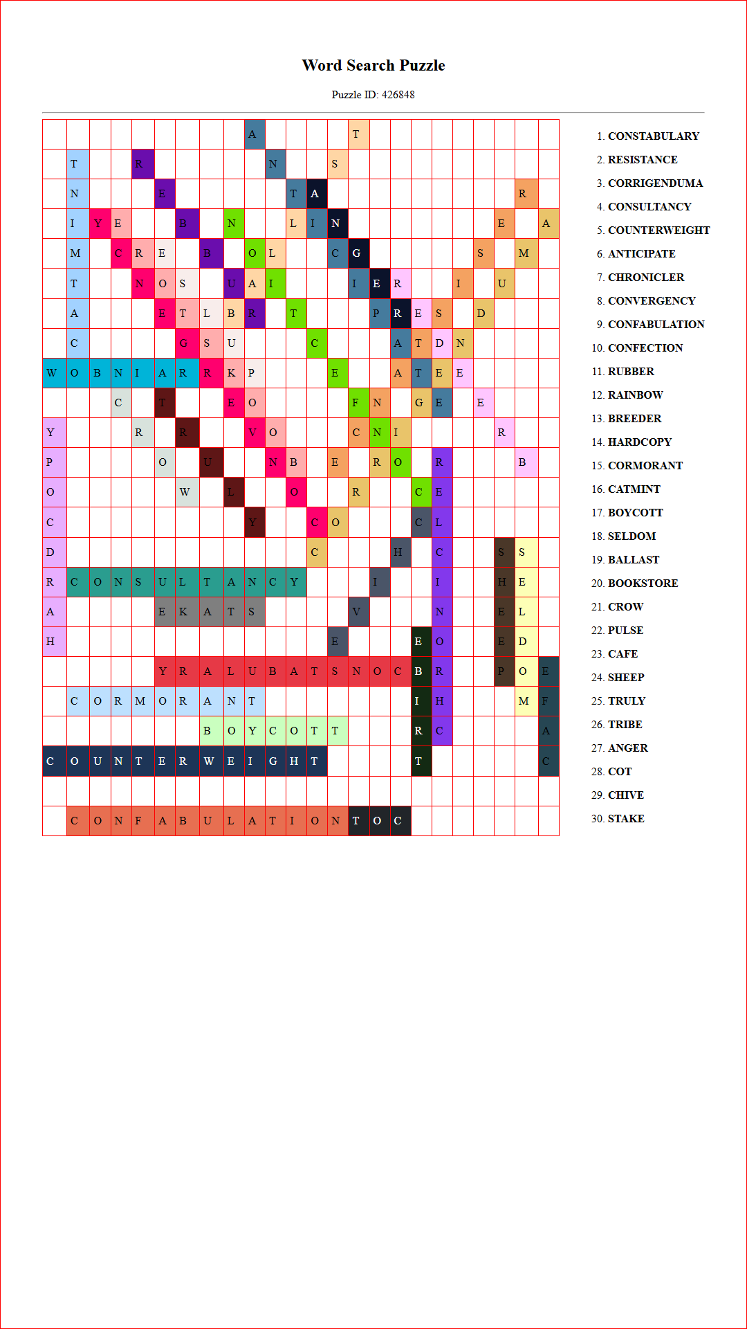 Solution of Printable word search puzzle for adults 174 (Puzzle id: 426848) Document