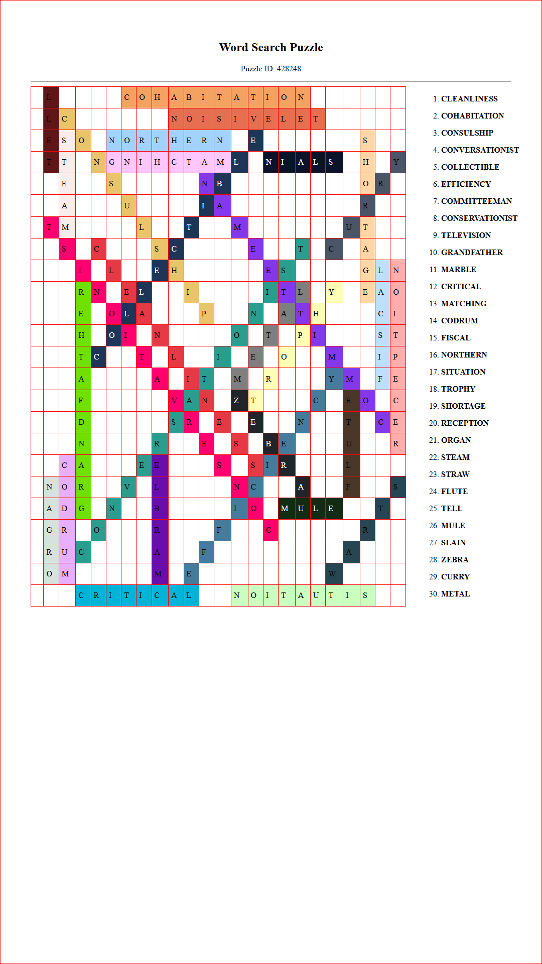 Solution of Printable word search puzzle for adults 191 (Puzzle id: 428248) Document