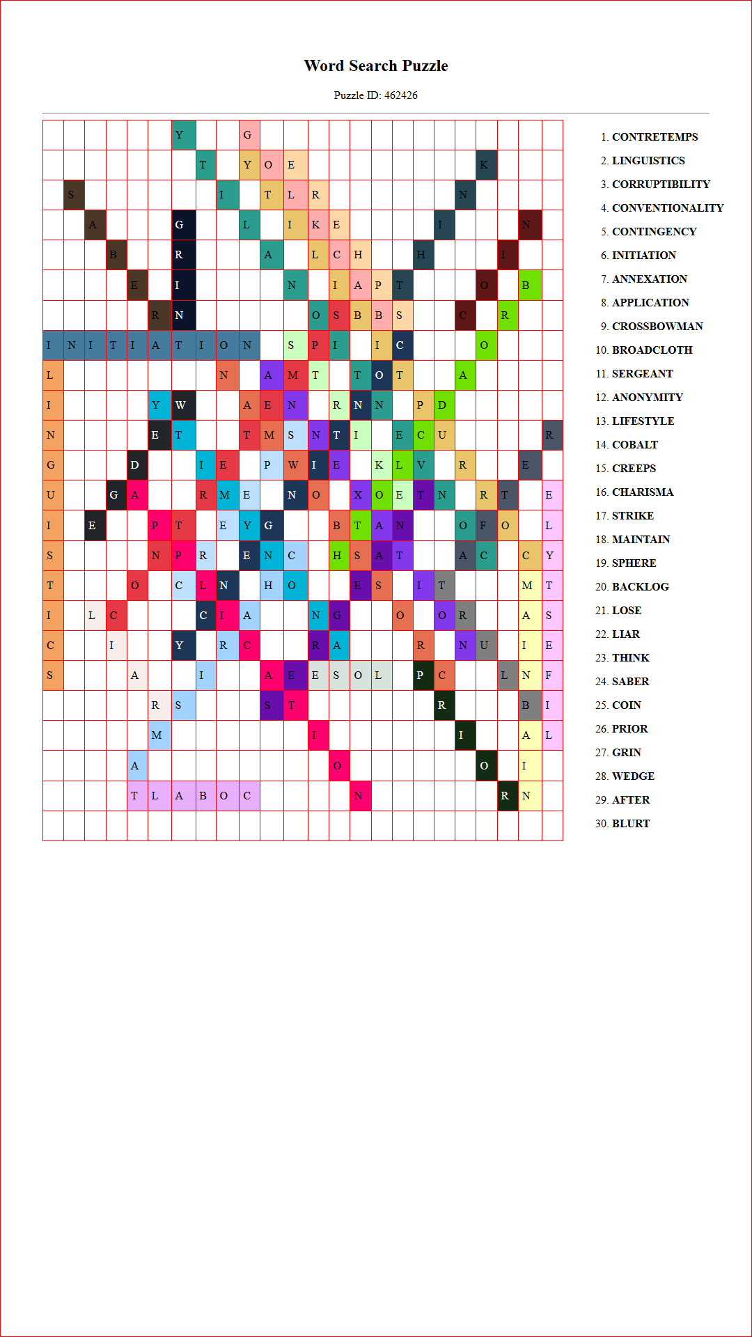 Solution of Printable word search puzzle for adults 141 (Puzzle id: 462426) Document