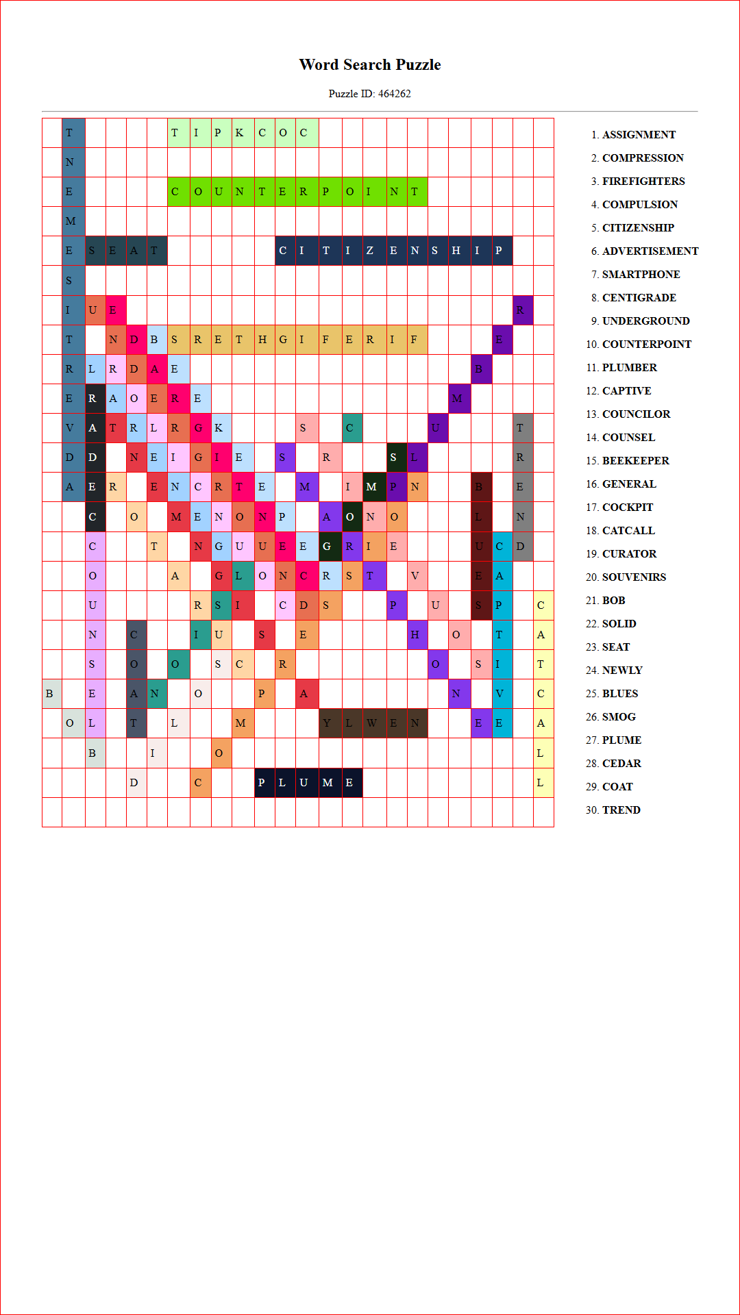 Solution of Printable word search puzzle for adults 62 (Puzzle id: 464262) Document