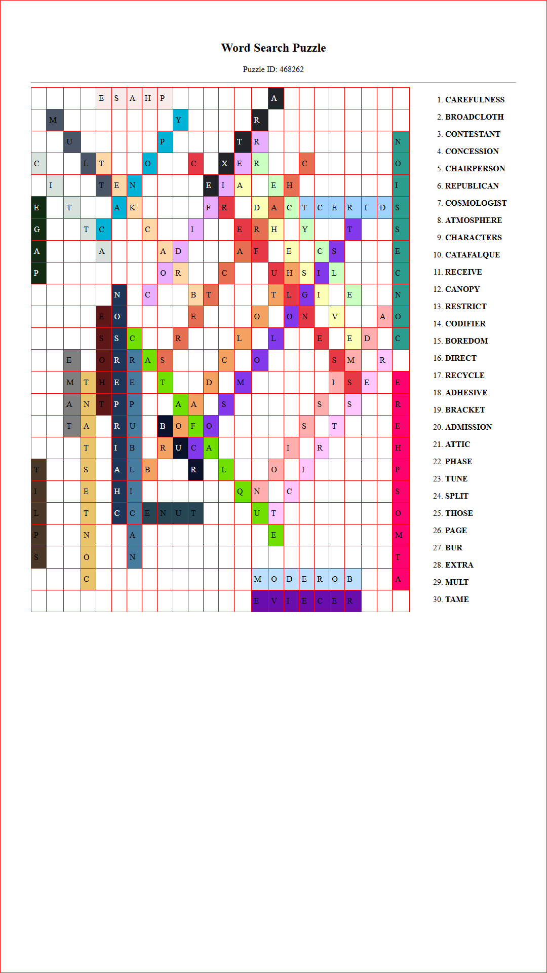 Solution of Printable word search puzzle for adults 409 (Puzzle id: 468262) Document