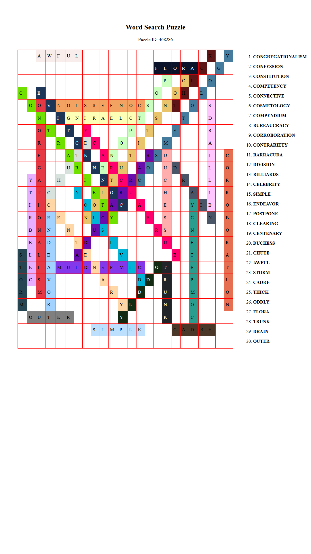 Solution of Printable word search puzzle for adults 498 (Puzzle id: 468286) Document