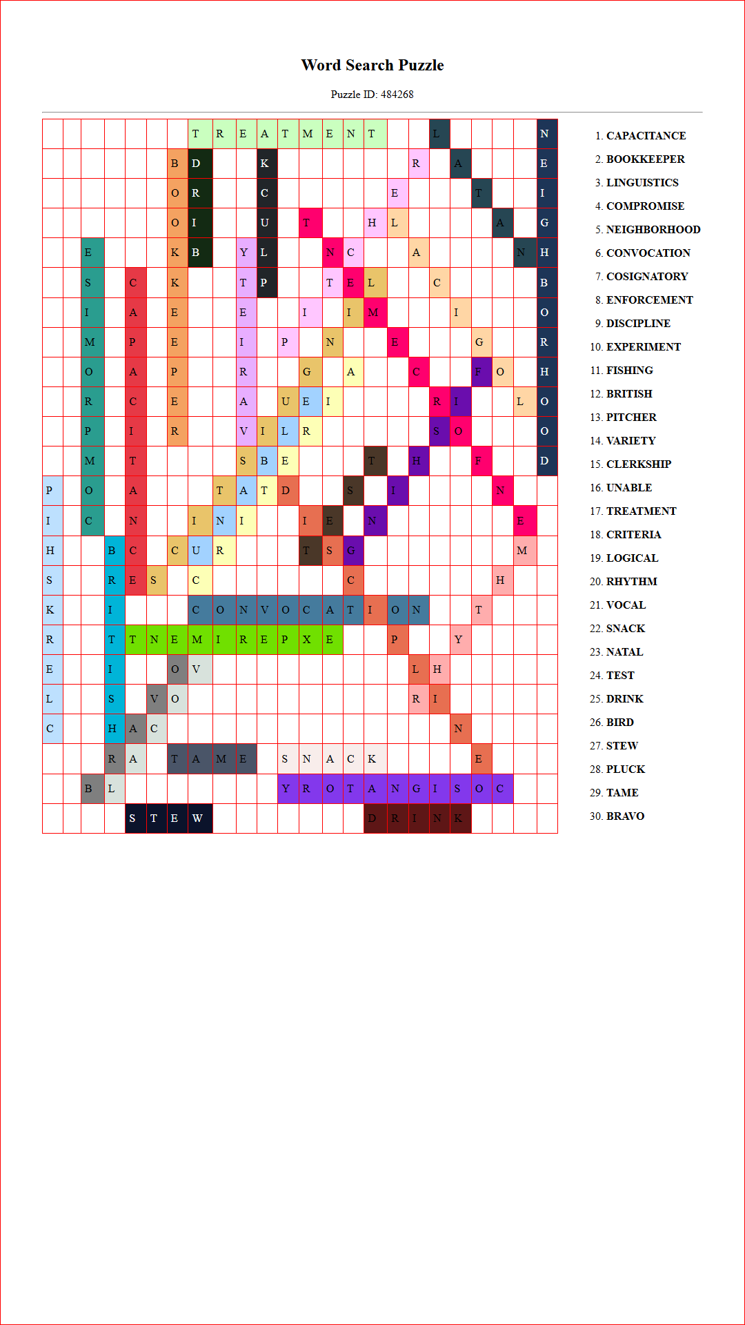 Solution of Printable word search puzzle for adults 169 (Puzzle id: 484268) Document