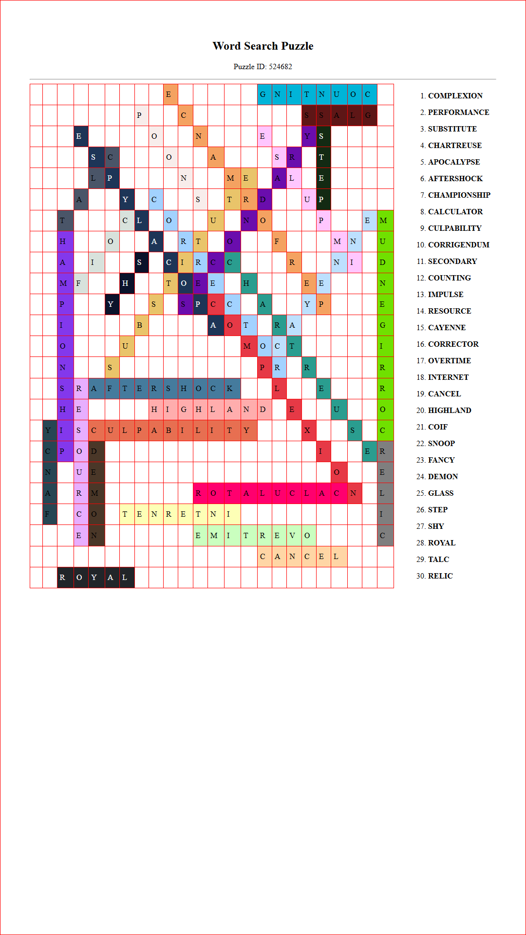 Solution of Printable word search puzzle for adults 56 (Puzzle id: 524682) Document