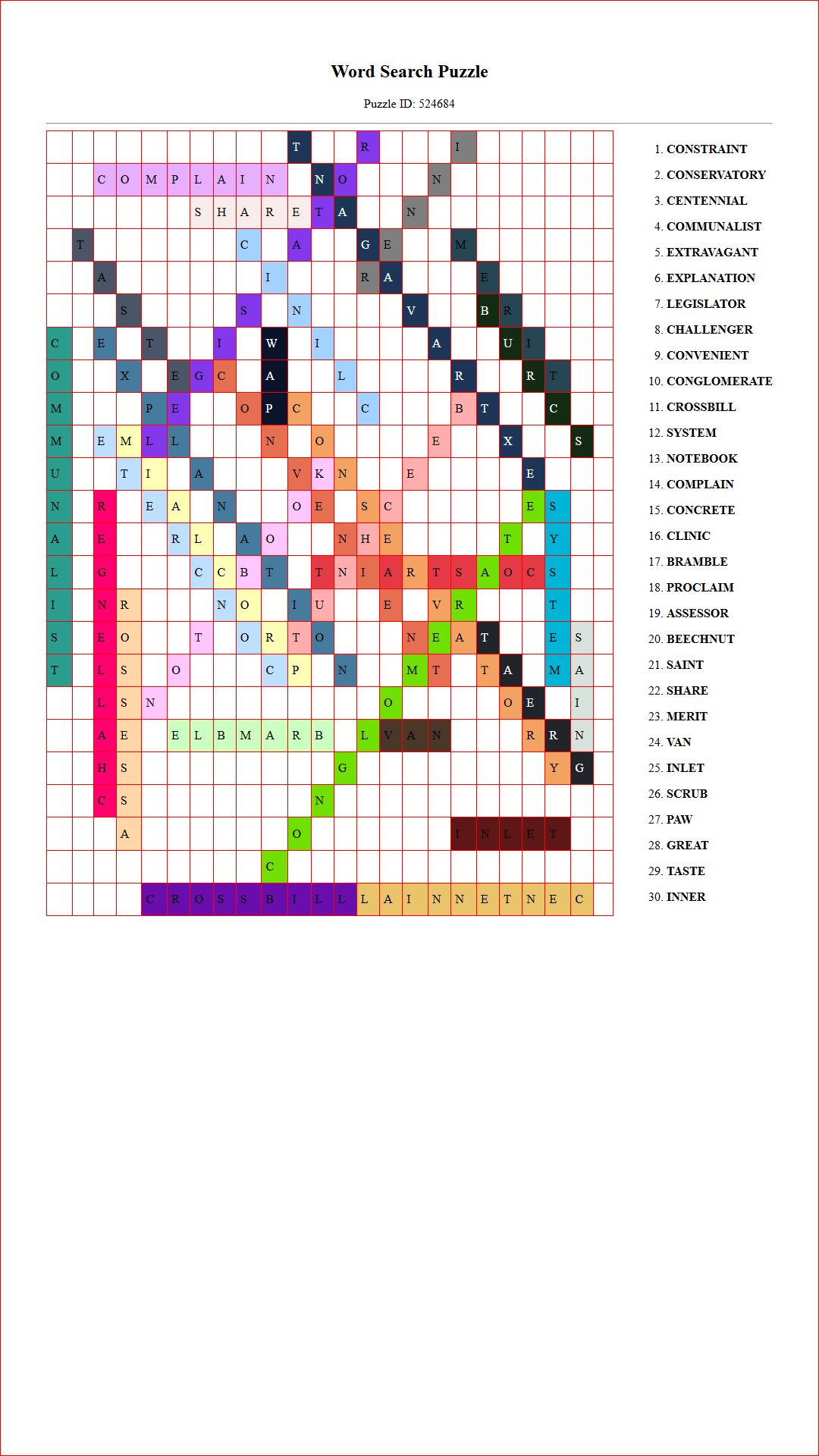 Solution of Printable word search puzzle for adults 403 (Puzzle id: 524684) Document