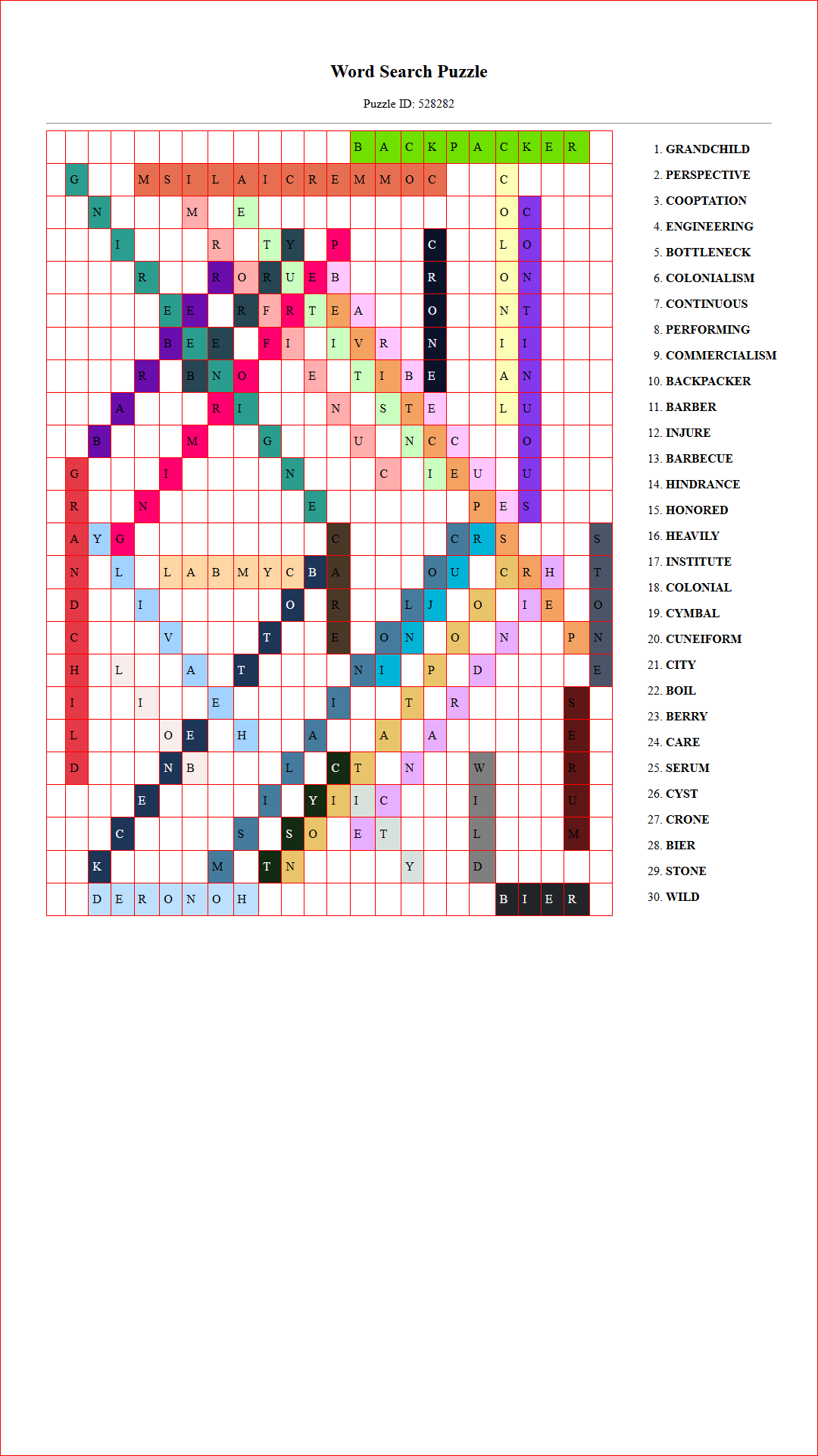Solution of Printable word search puzzle for adults 212 (Puzzle id: 528282) Document