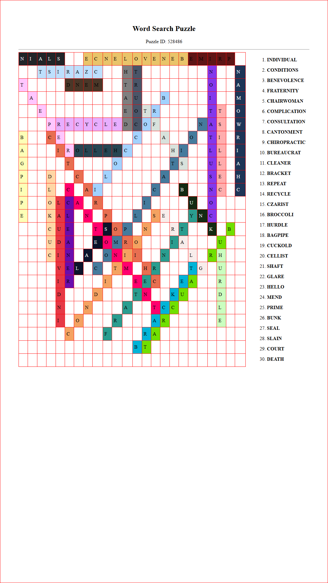 Solution of Printable word search puzzle for adults 199 (Puzzle id: 528486) Document