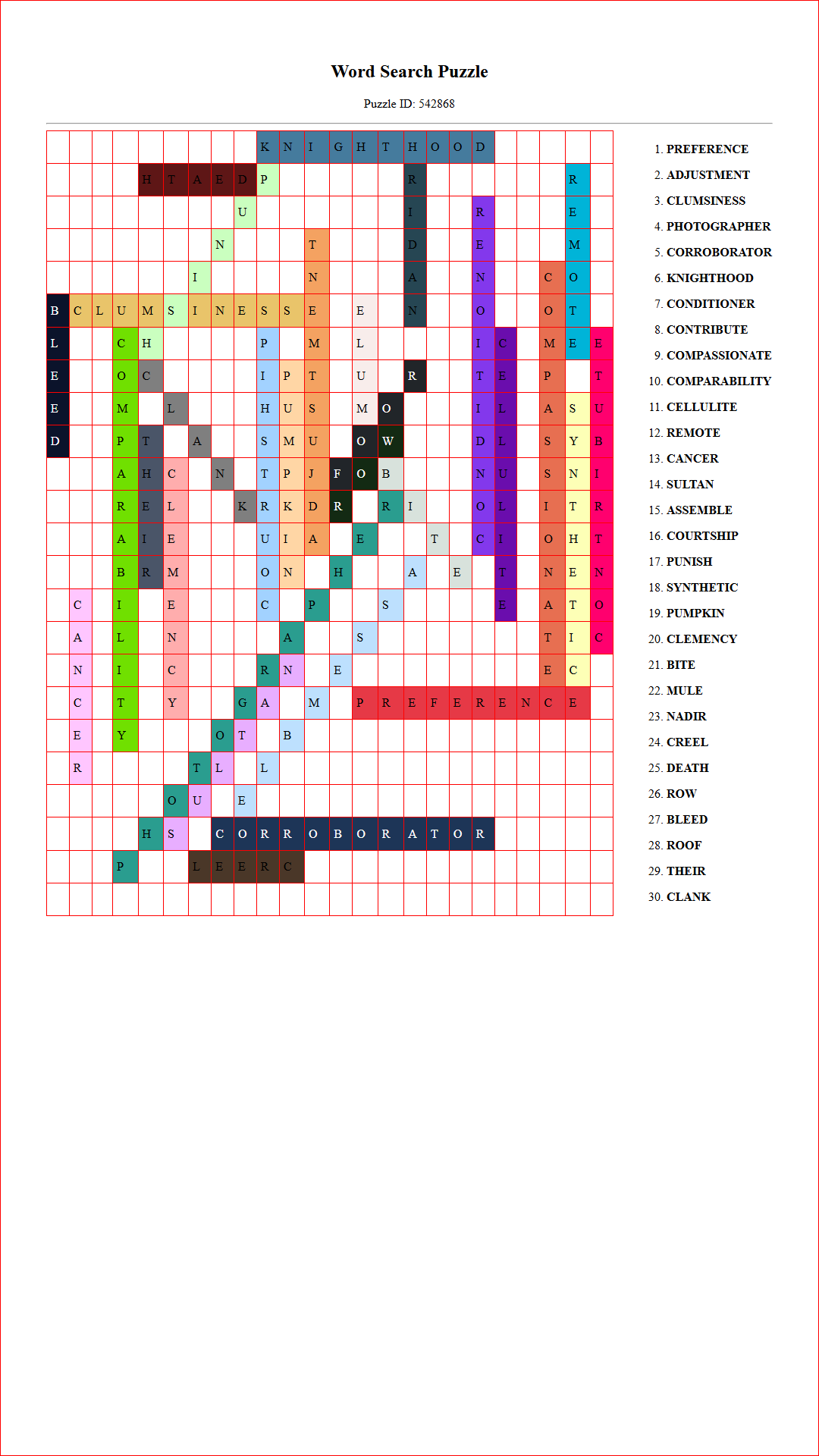 Solution of Printable word search puzzle for adults 335 (Puzzle id: 542868) Document