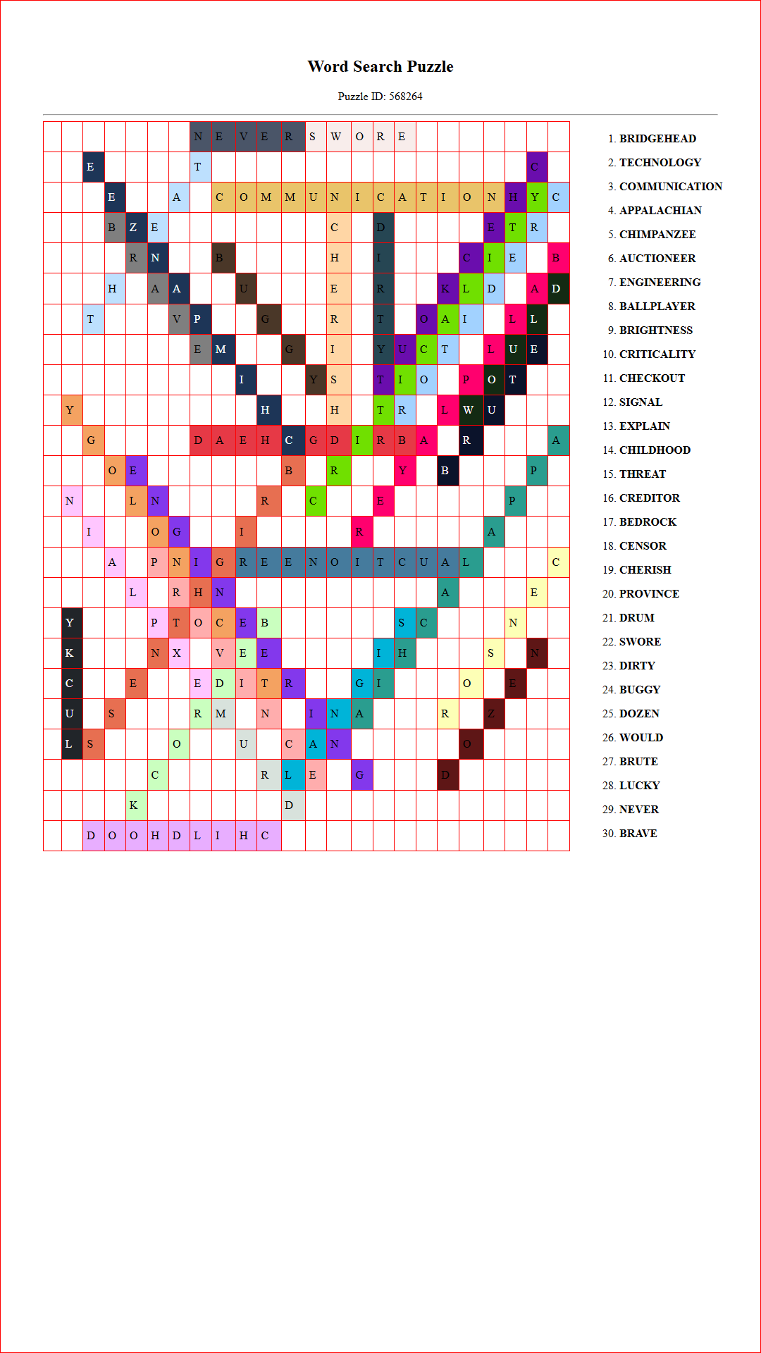 Solution of Printable word search puzzle for adults 156 (Puzzle id: 568264) Document