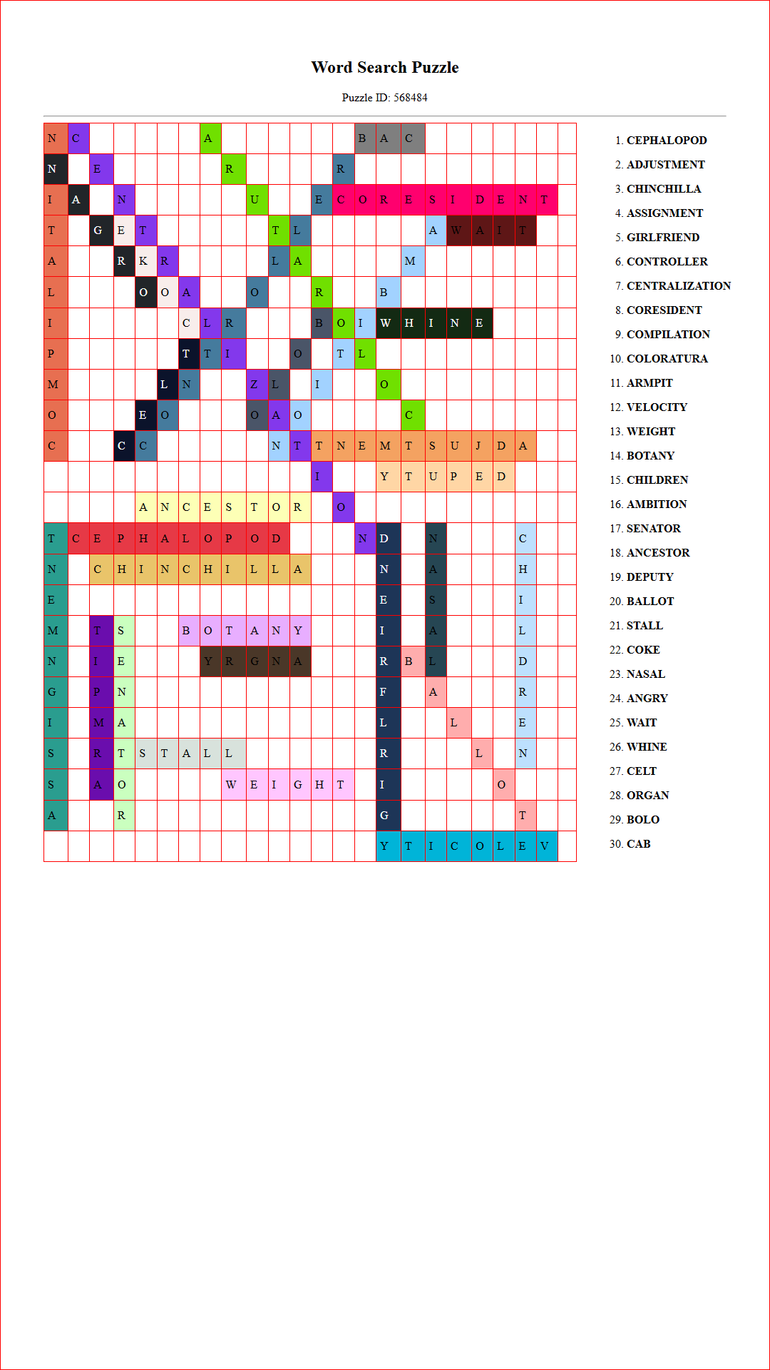 Solution of Printable word search puzzle for adults 137 (Puzzle id: 568484) Document