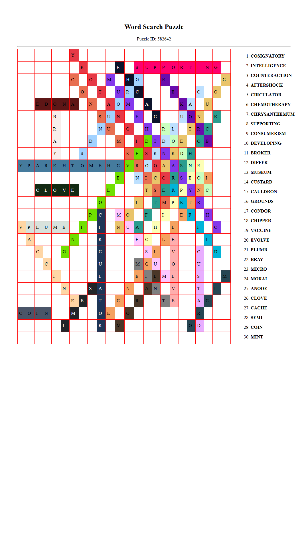 Solution of Printable word search puzzle for adults 189 (Puzzle id: 582642) Document