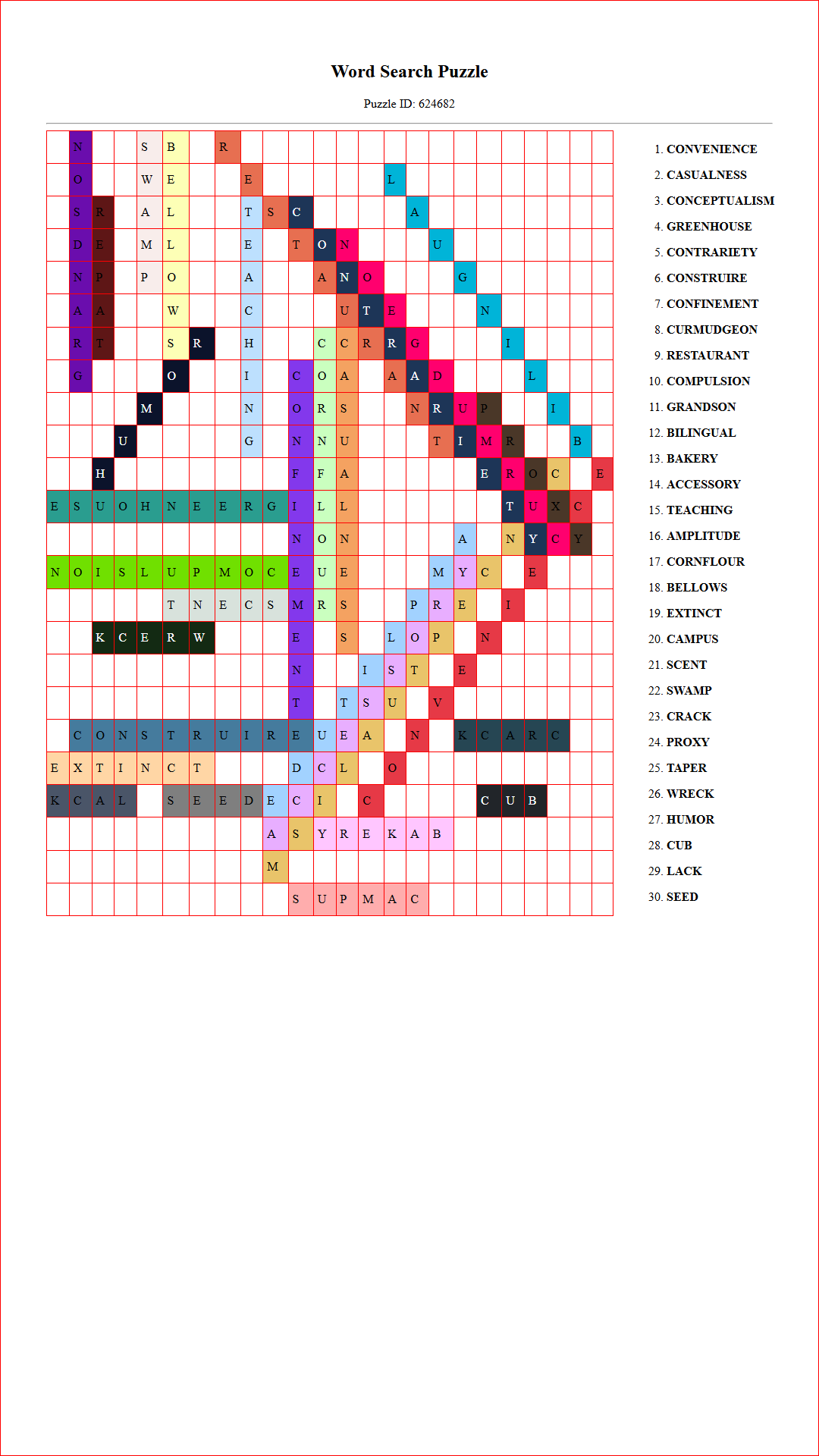 Solution of Printable word search puzzle for adults 382 (Puzzle id: 624682) Document