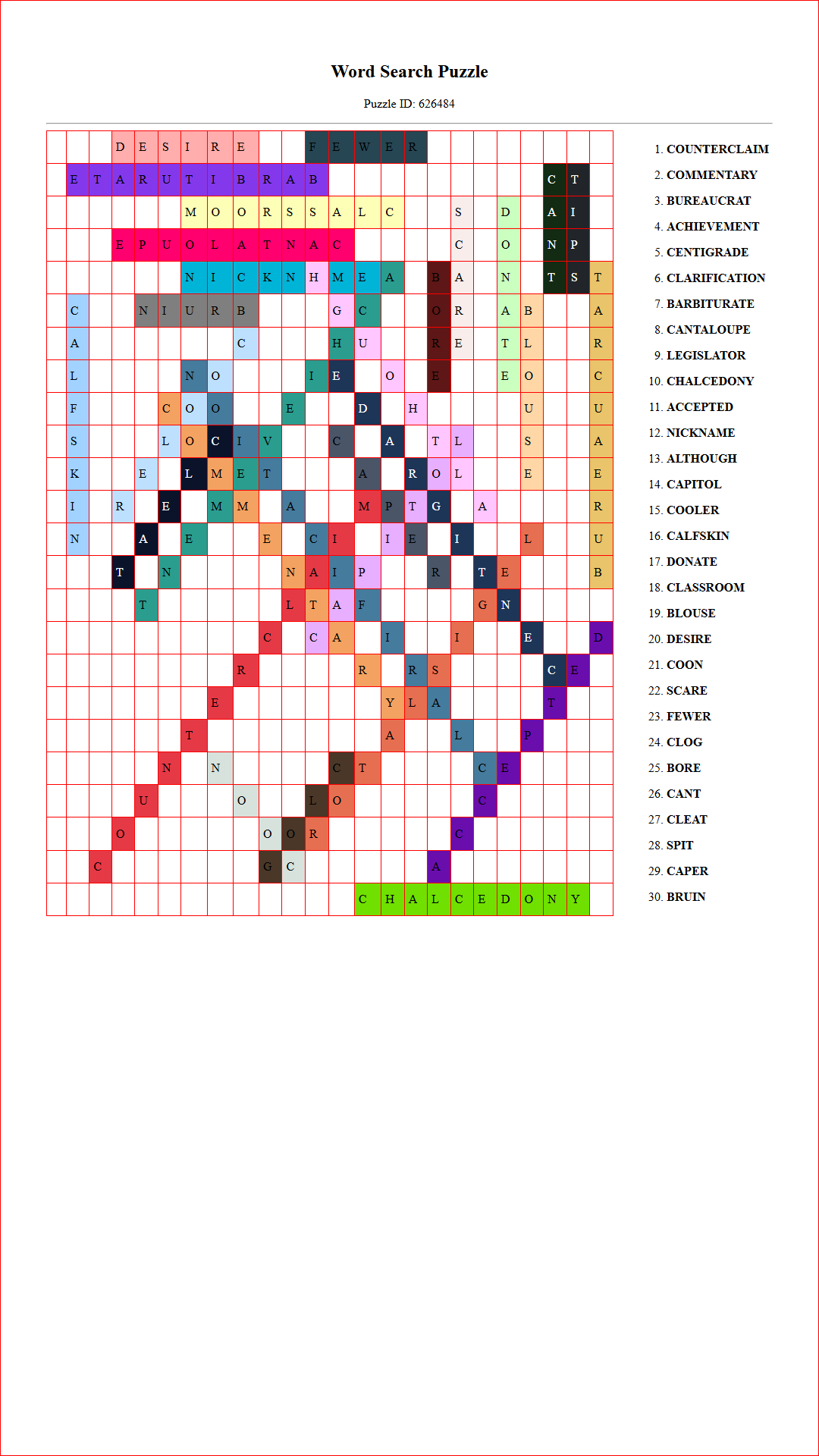 Solution of Printable word search puzzle for adults 182 (Puzzle id: 626484) Document