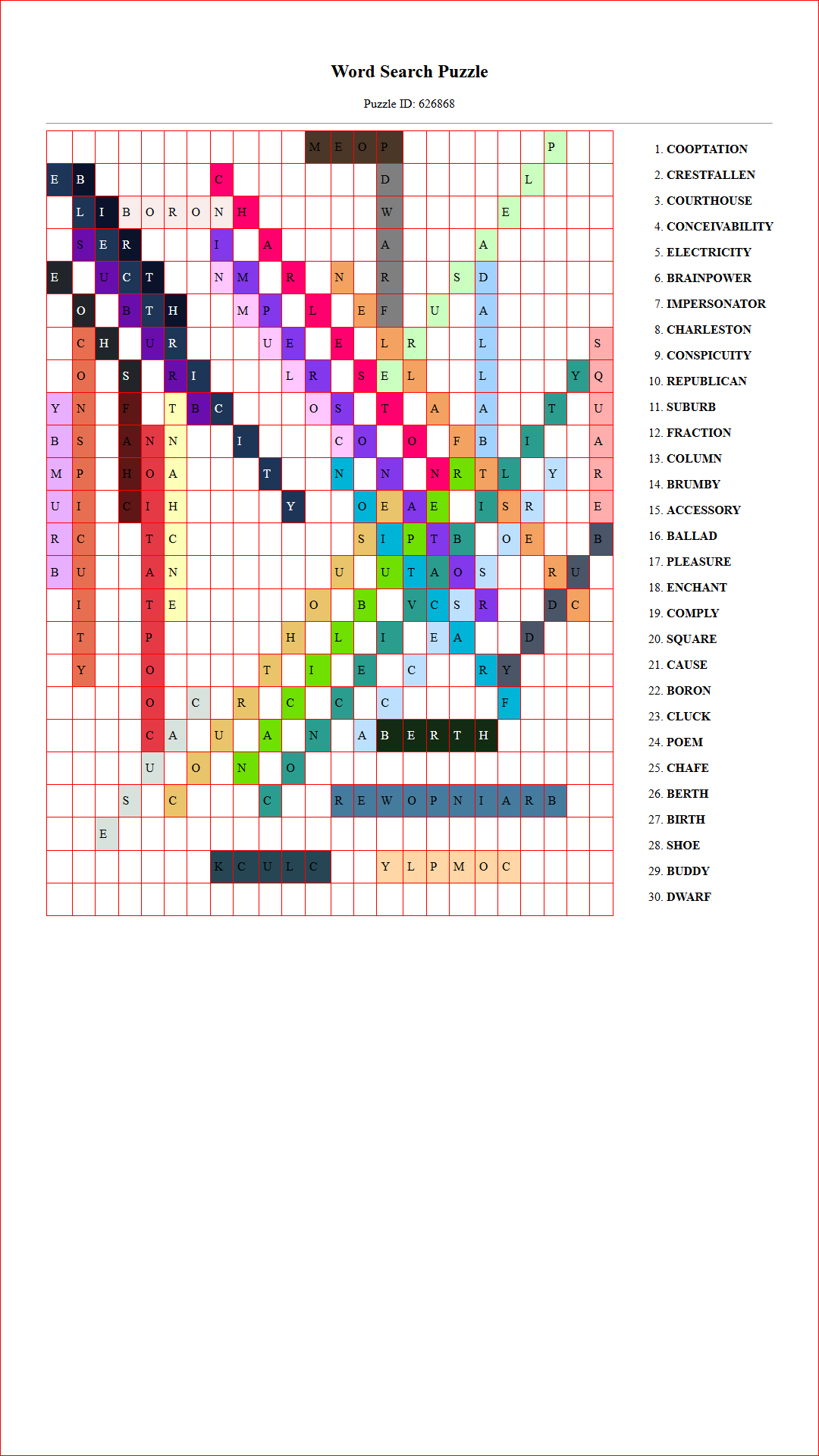 Solution of Printable word search puzzle for adults 309 (Puzzle id: 626868) Document