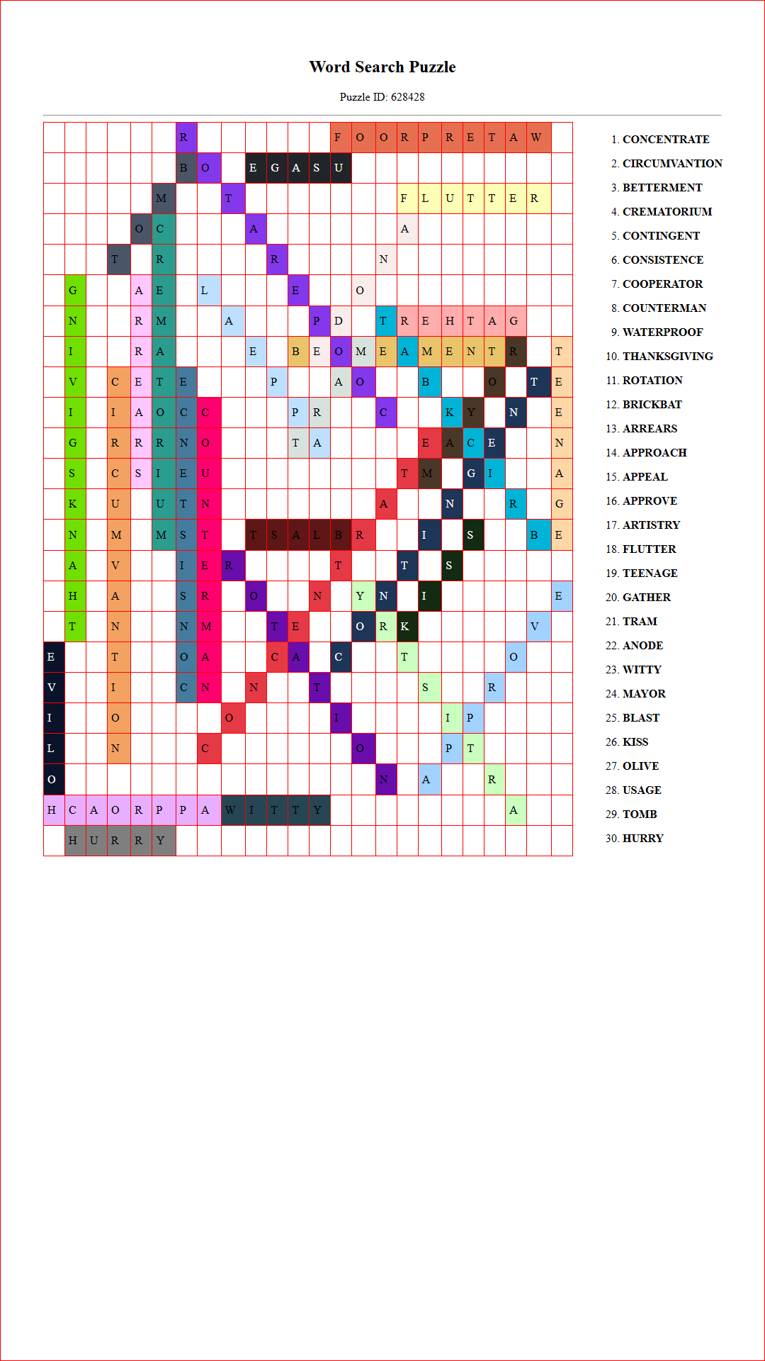 Solution of Printable word search puzzle for adults 422 (Puzzle id: 628428) Document