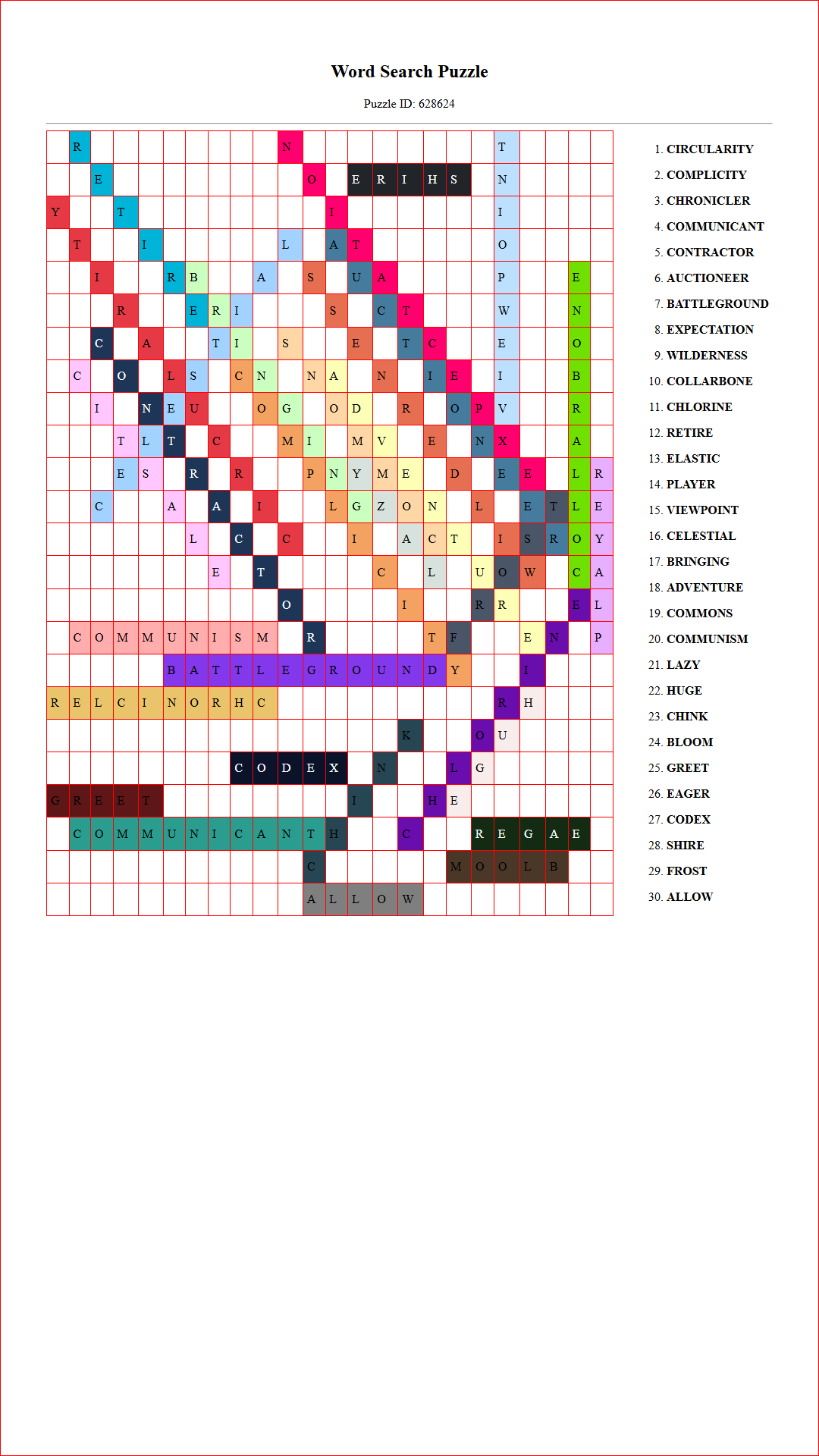 Solution of Printable word search puzzle for adults 167 (Puzzle id: 628624) Document